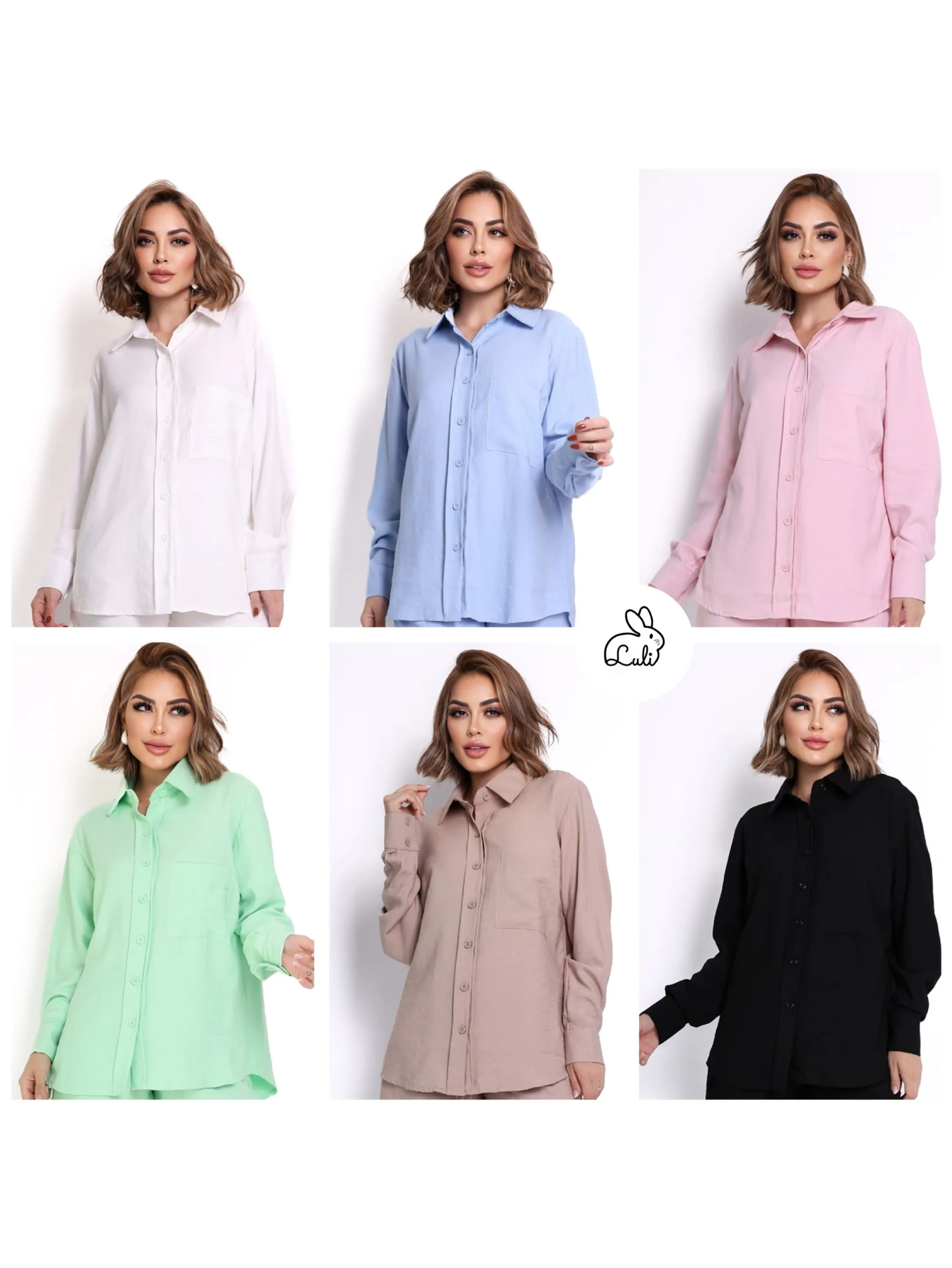 Camisa Feminina Casual Manga Longa Com Botão Tecido Marrant