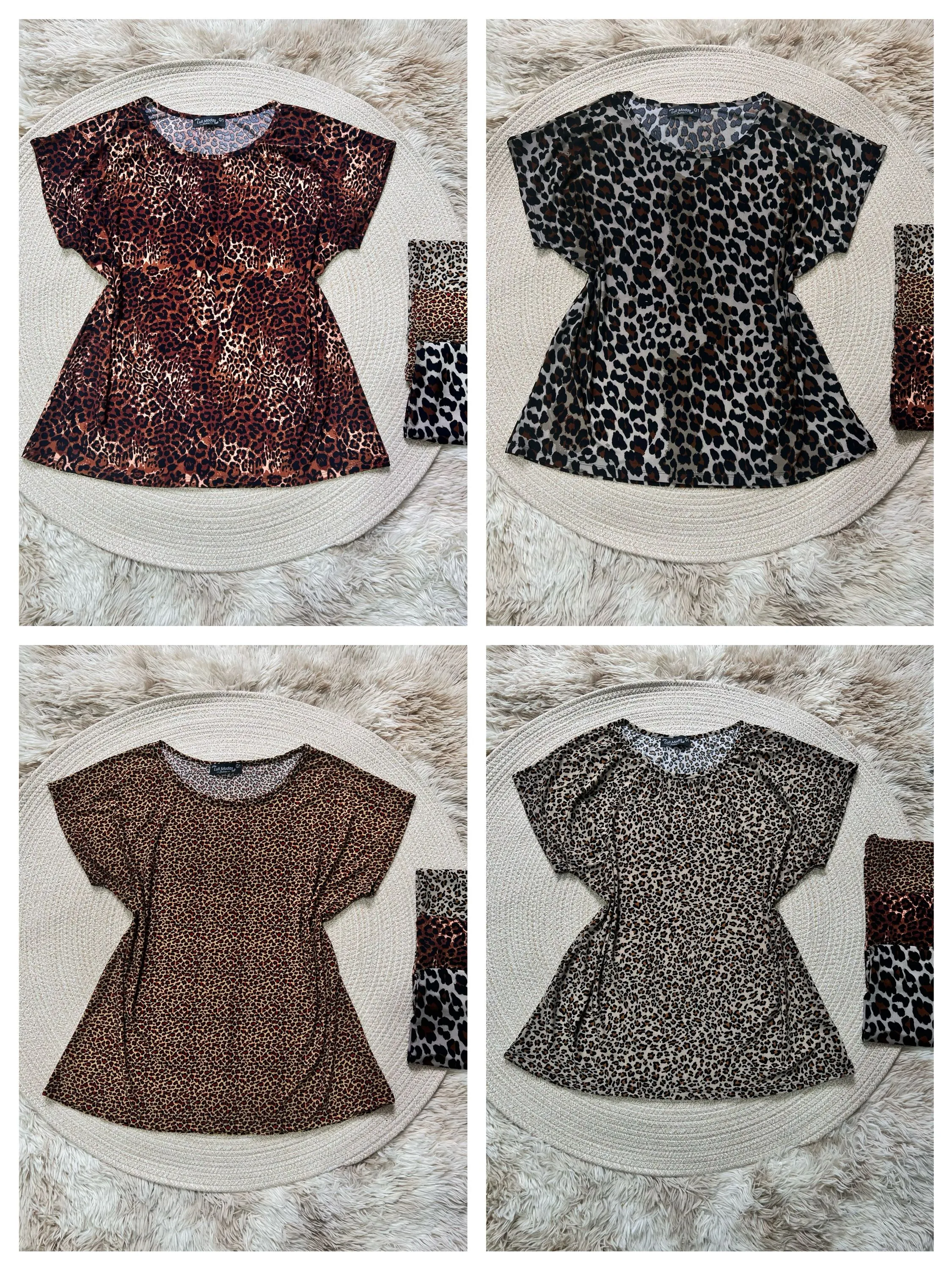 Blusa feminina plus size manga curta estampa onça diversas cores Luli Outlet