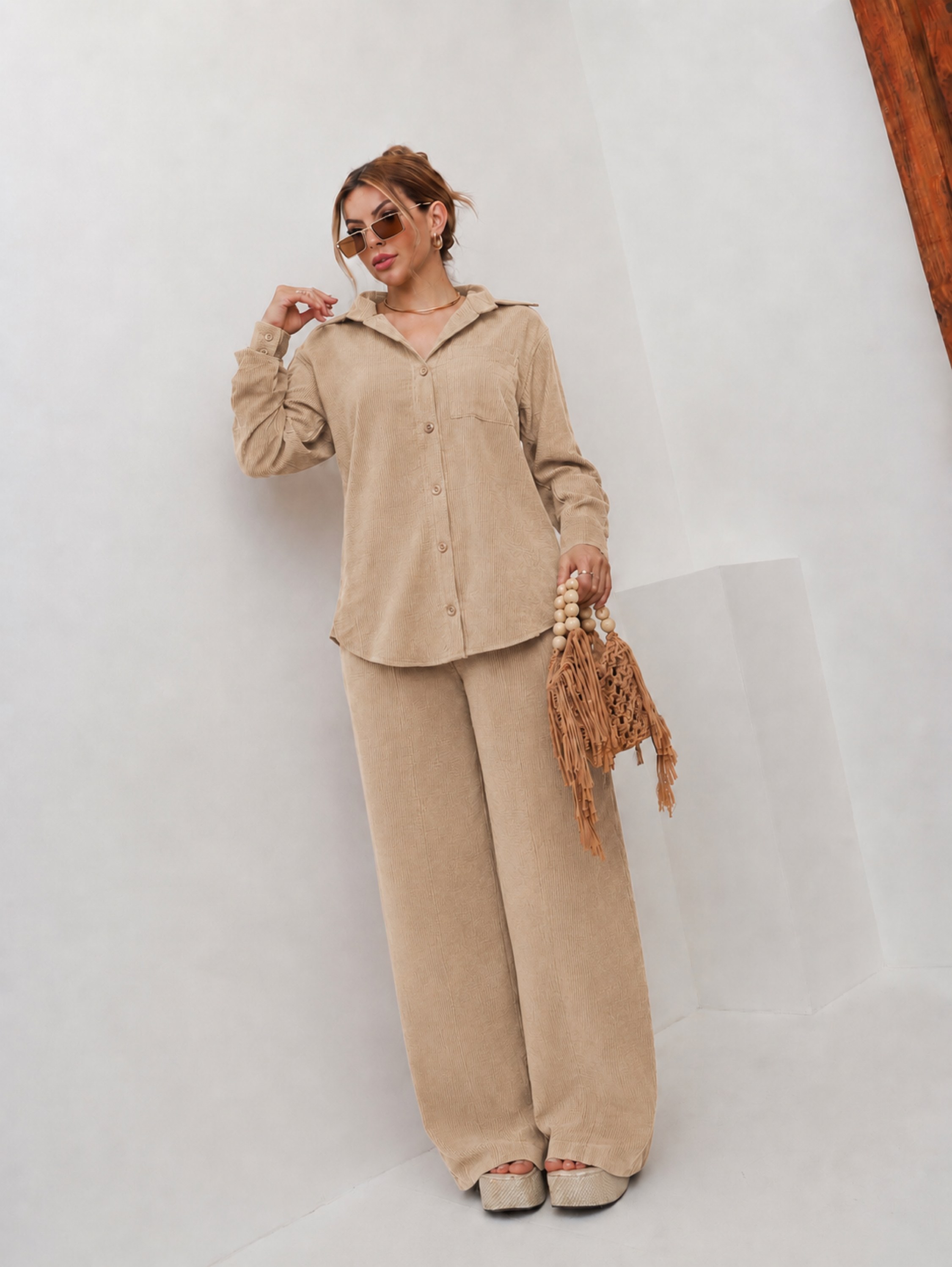 Conjunto Veludo cotelê Camisa e Calça Pantalina/MI-021