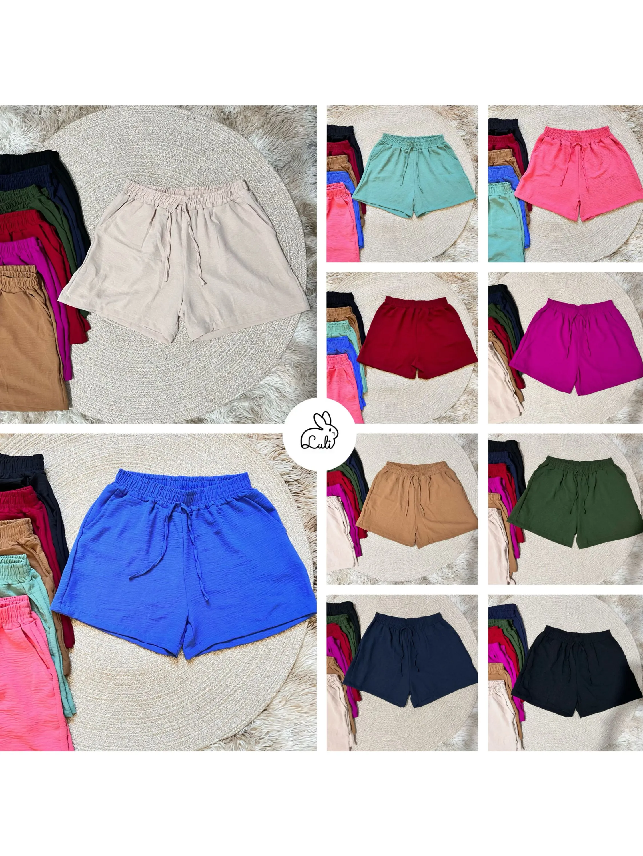 Short feminino Liso tecido crepe duna com bolsos laterais