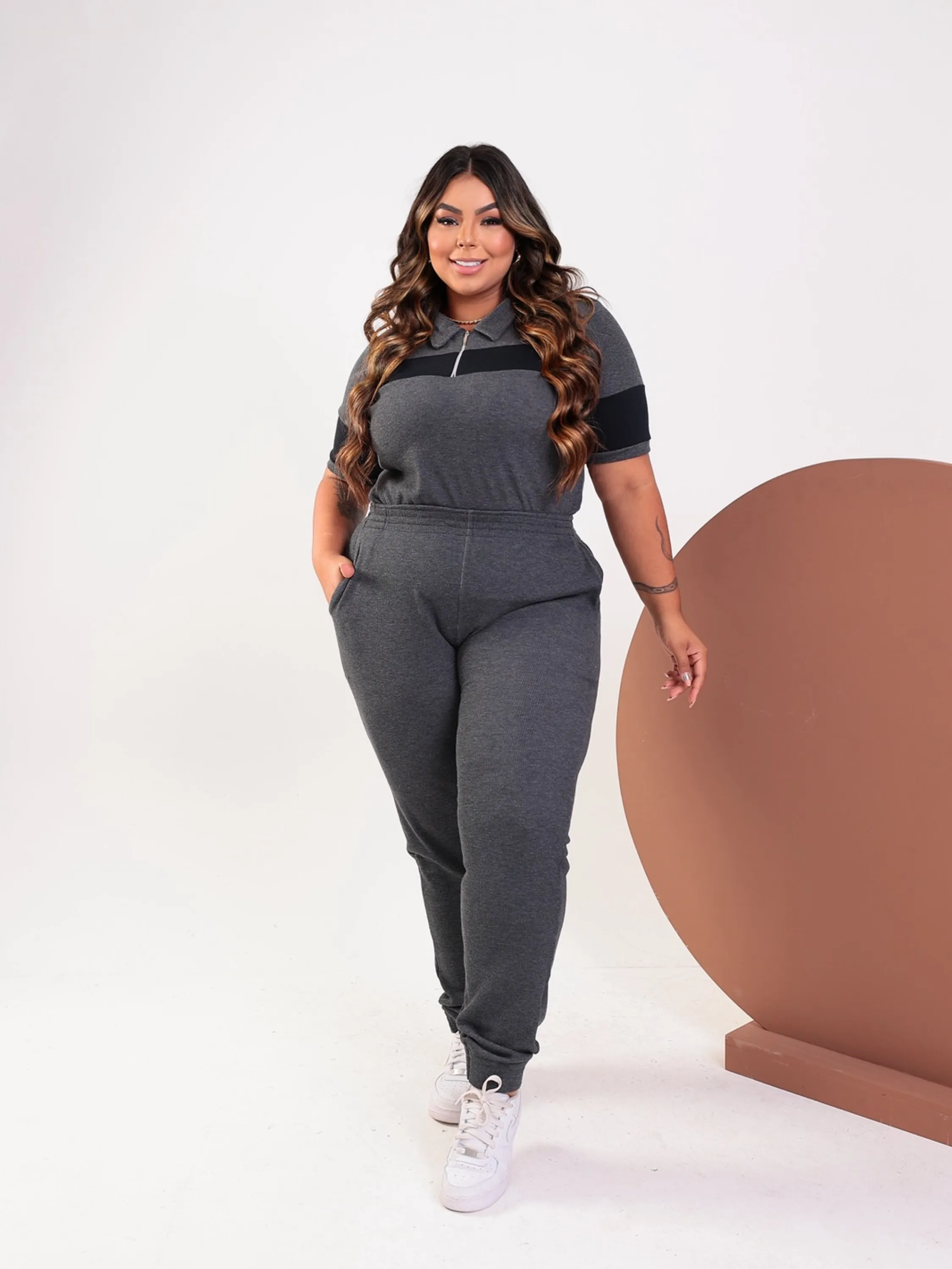 Conjunto de zíper Plus Size