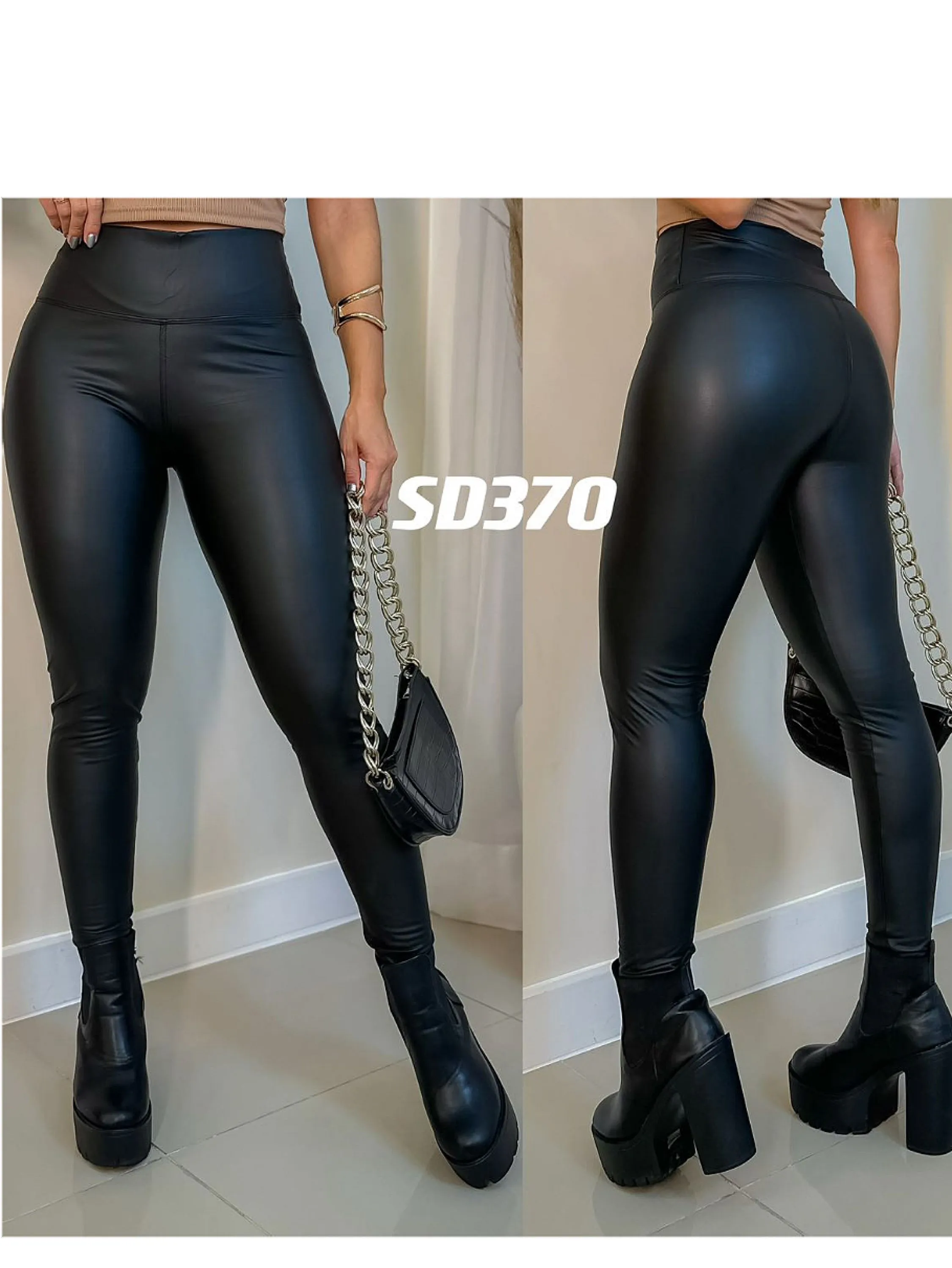 Calça legging couro importado com flanelado linda bella