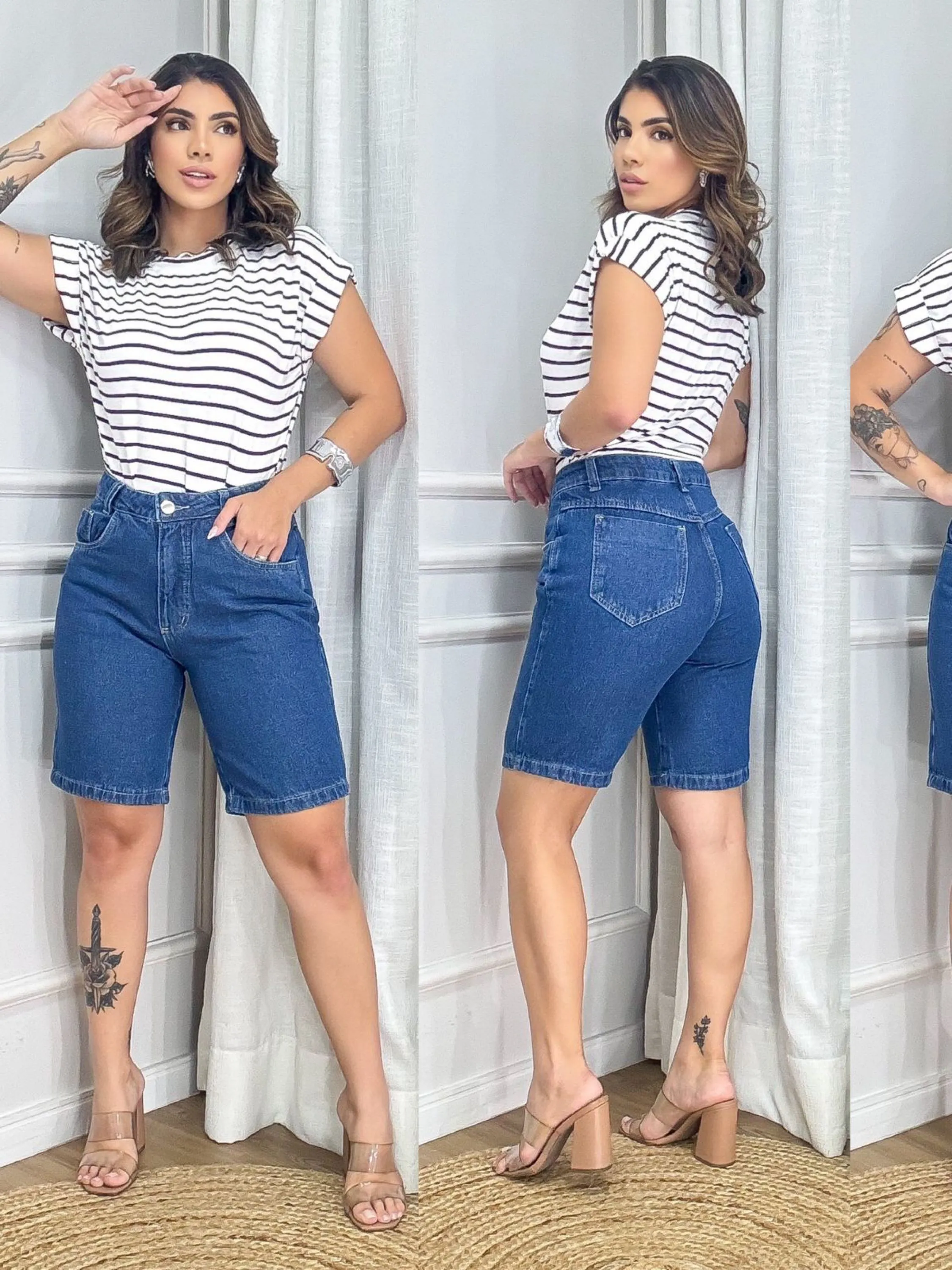 Bermuda jeans feminina básica