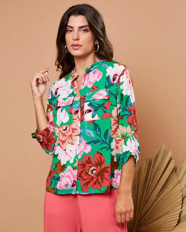 CAMISA CENARIUM FLORAL VERDE