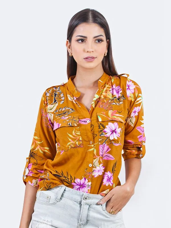 CAMISA CENARIUM FLORAL MOSTARDA