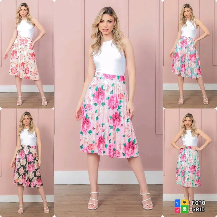 Saia midi moda feminina