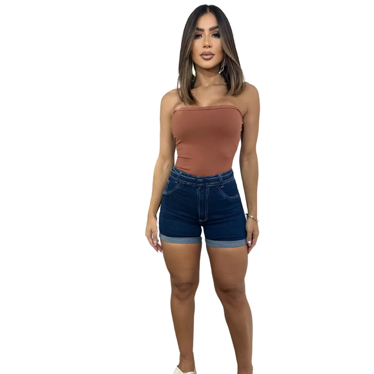 Short Jeans Feminino Com Lycra Com Cinto 5068