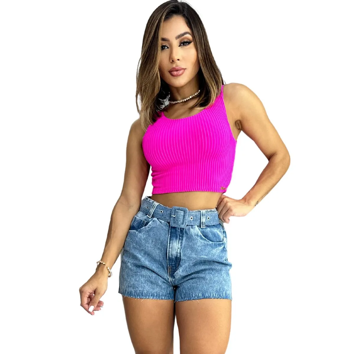 Short Jeans Feminino Sem Lycra Com Cinto 5014