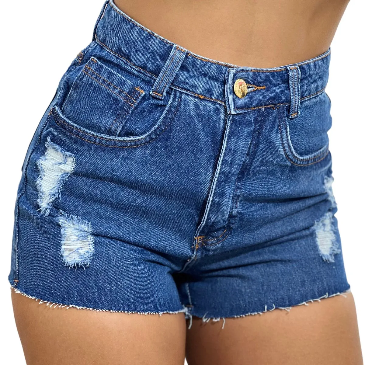 Short Jeans Feminino Sem Lycra Rasgado 5040