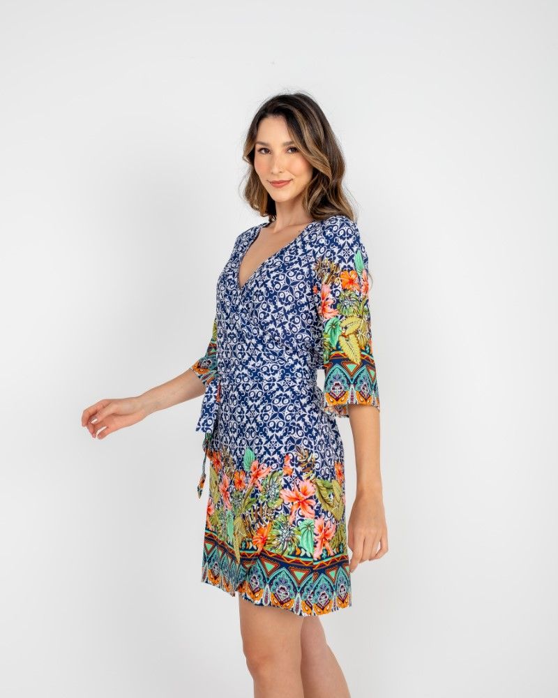 VESTIDO CURTO ESTAMPADO FLORAL AZUL