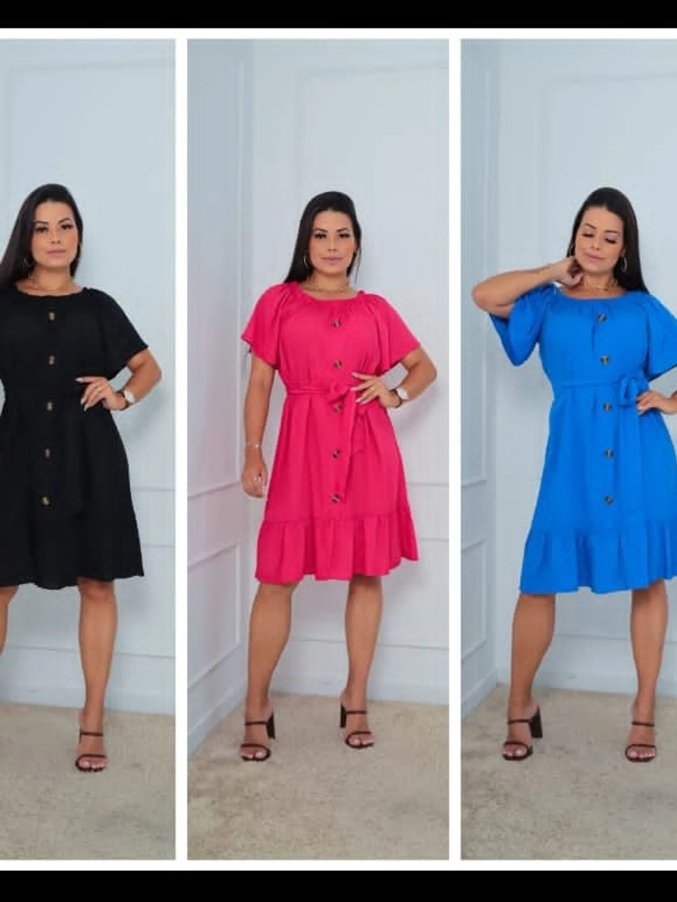 Vestido midi com cinto e mais botão