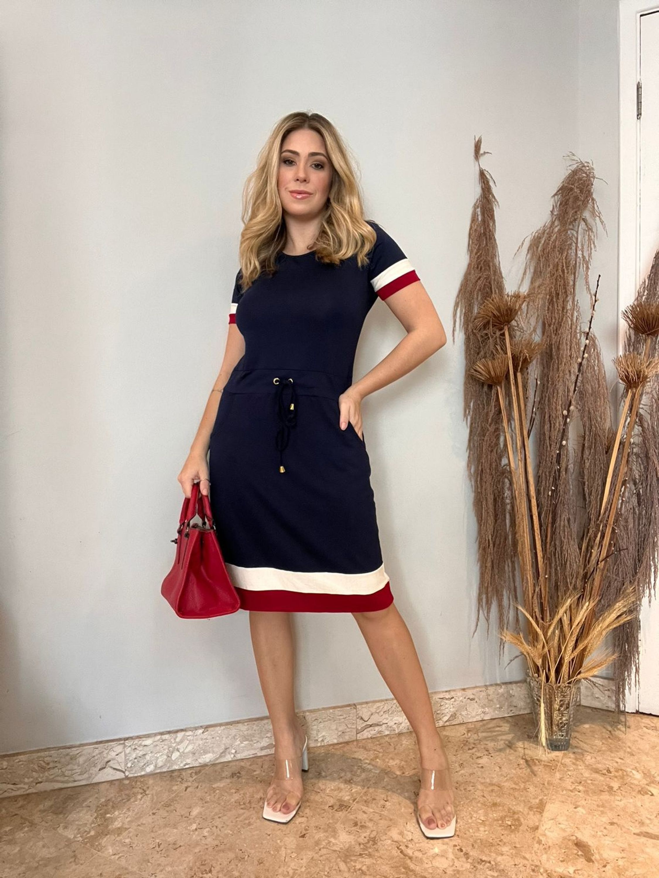 VESTIDO  NÁUTICO CORDÃO E BOLSO LANÇAMENTO