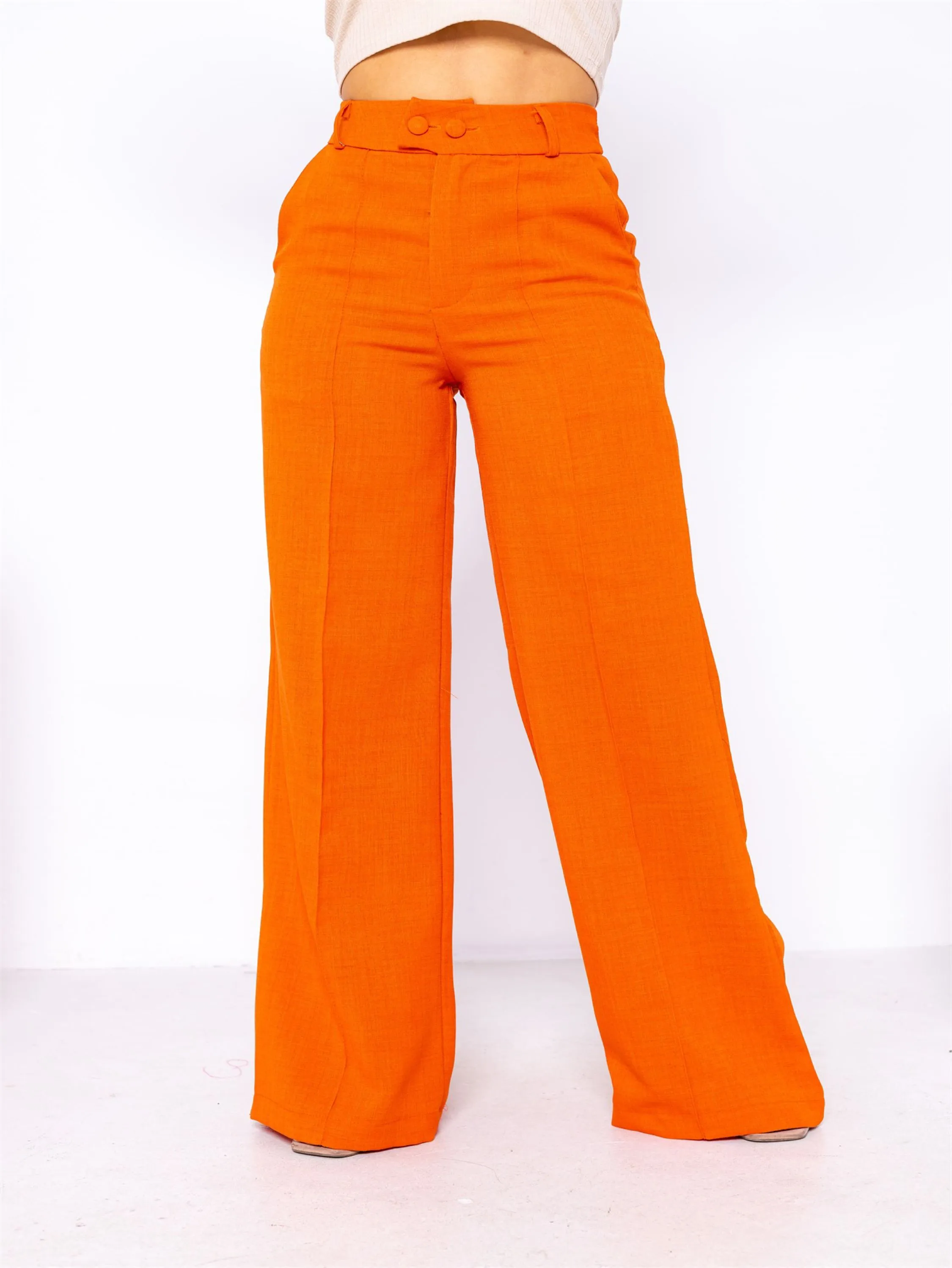 Calça Feminina Pantalona De Linho Wide Leg Social Acimodas