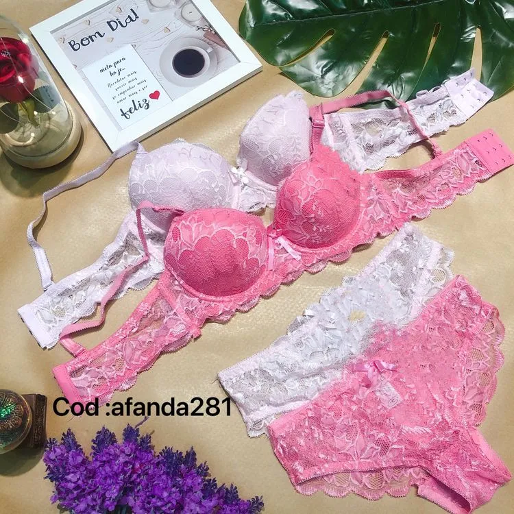 Afanda lingerie :Cj281- Conjunto lingerie -Sutiã com bojo e calcinha com detalhe de renda