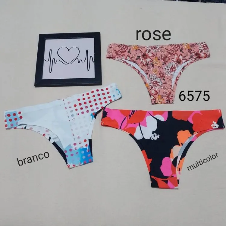 Afanda lingerie:6575- Calcinha sem costura ,estampada ,cós largo de poliamida com elastano