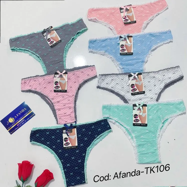 Promoção Afanda:TK106- Calcinha tanguinha estampado de algodão com elastano,com detalhe de renda na costura