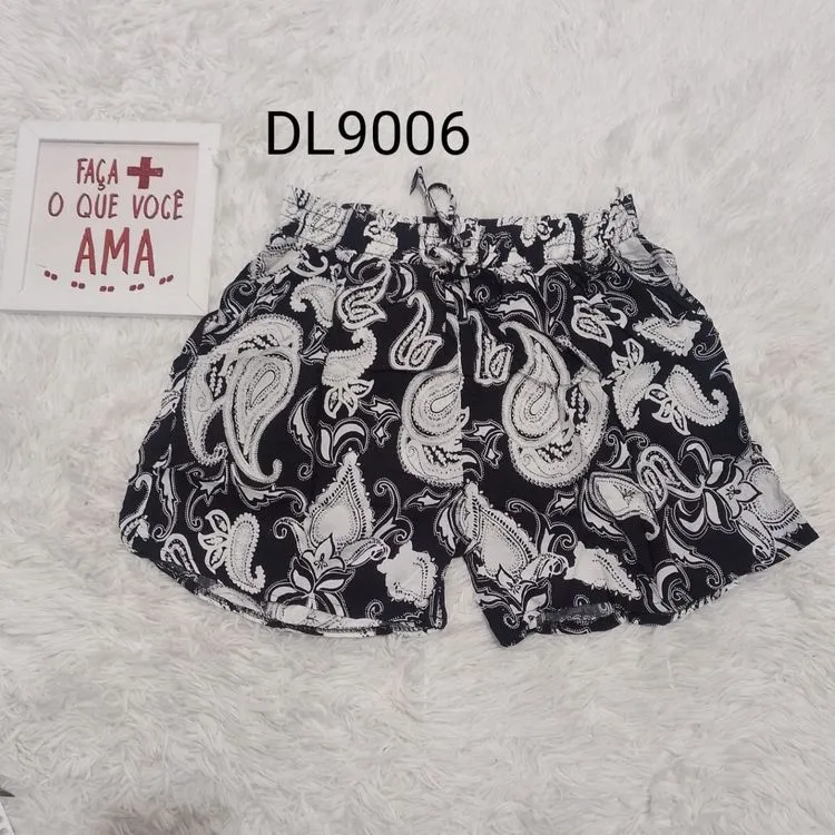 Promoção afanda: DL9006- Shorts de viscose com elastano estampado ,bolso na lateral e com detalhe de elástico na cintura