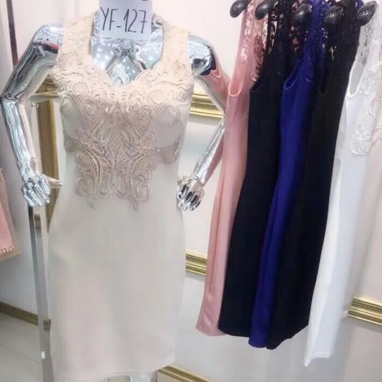 Promoção Afanda:YF127-Vestido de festa midi,com detalhe de renda na frente