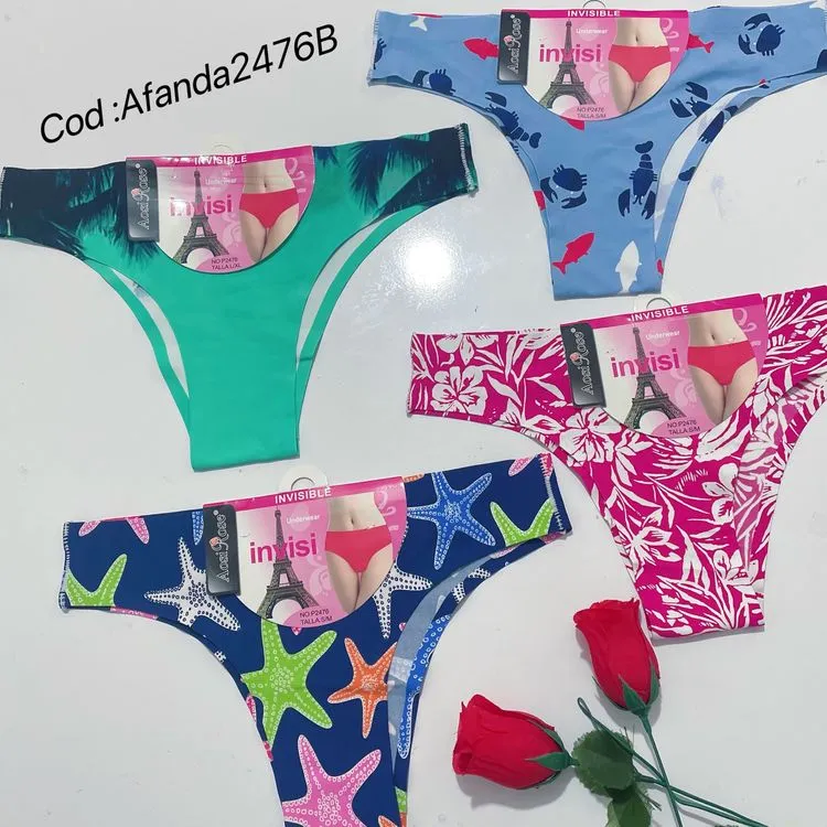 Afanda lingerie :2476B- Calcinha sem costura estampada ,cós largo de poliamida com elastano