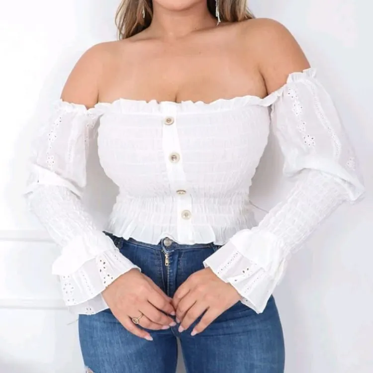 Afanda:AFS830- Blusa de lese com lastex e as mangas compridas princesa