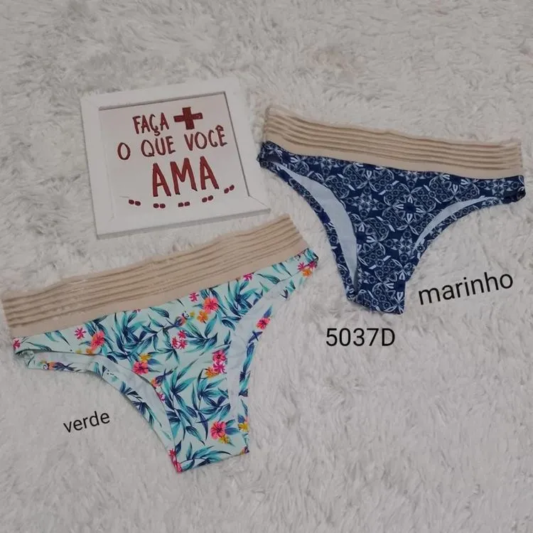 Promoção afanda lingerie:5037D- Calcinha estampada de poliamida com elastano, cós largo de tule