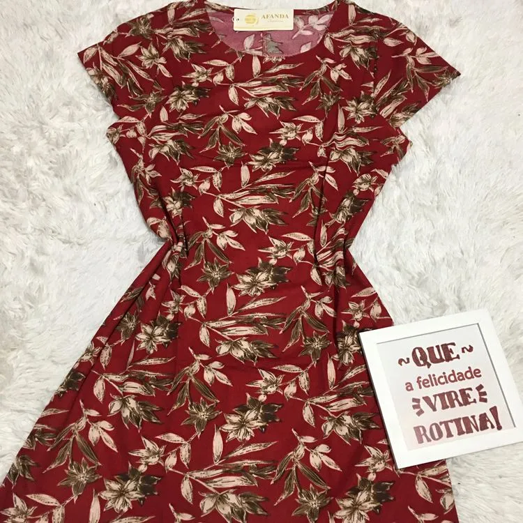 Afanda:F538A-Vestido plus Syse midi estampado de manga curta ,crepe com elastano