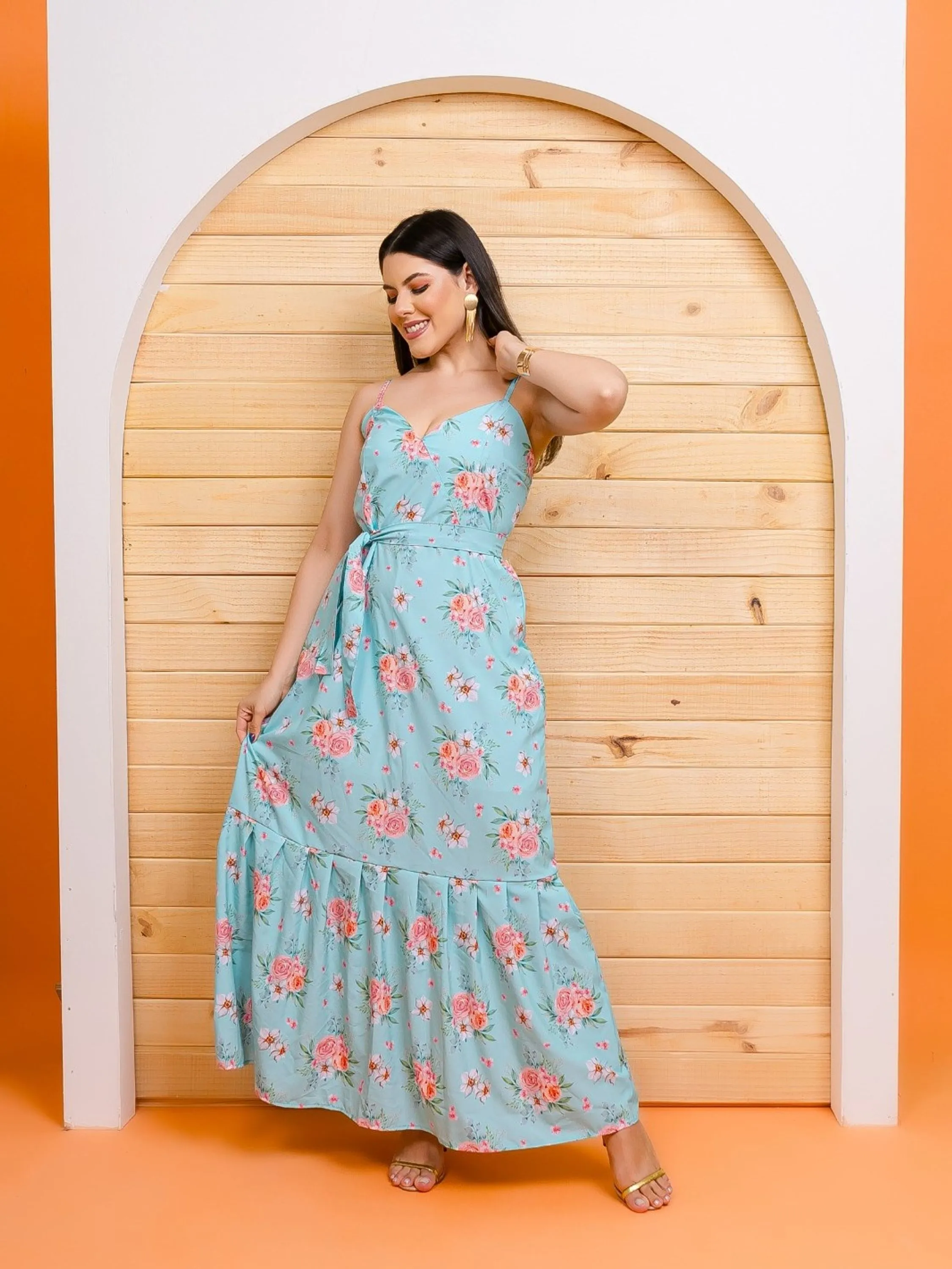 Vestido longo alça Estampado