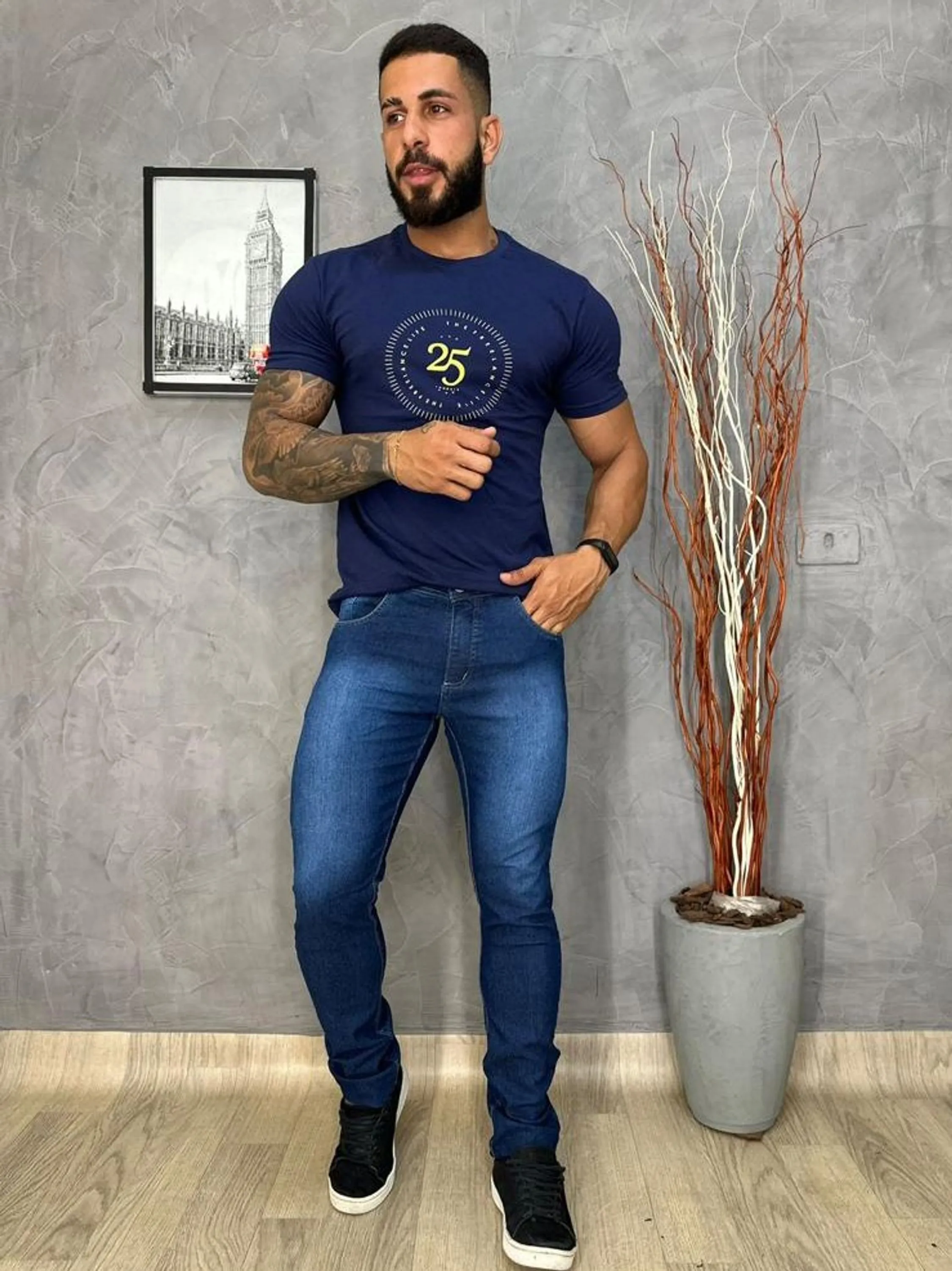 Calça jeans masculina com elastano