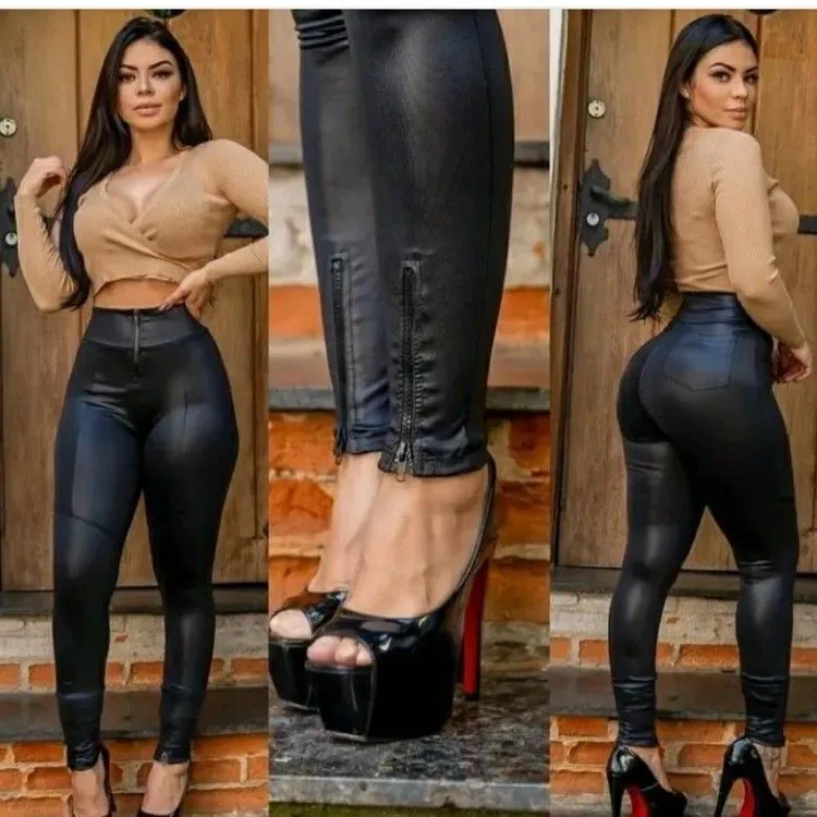 Calça legging cirrê com zíper