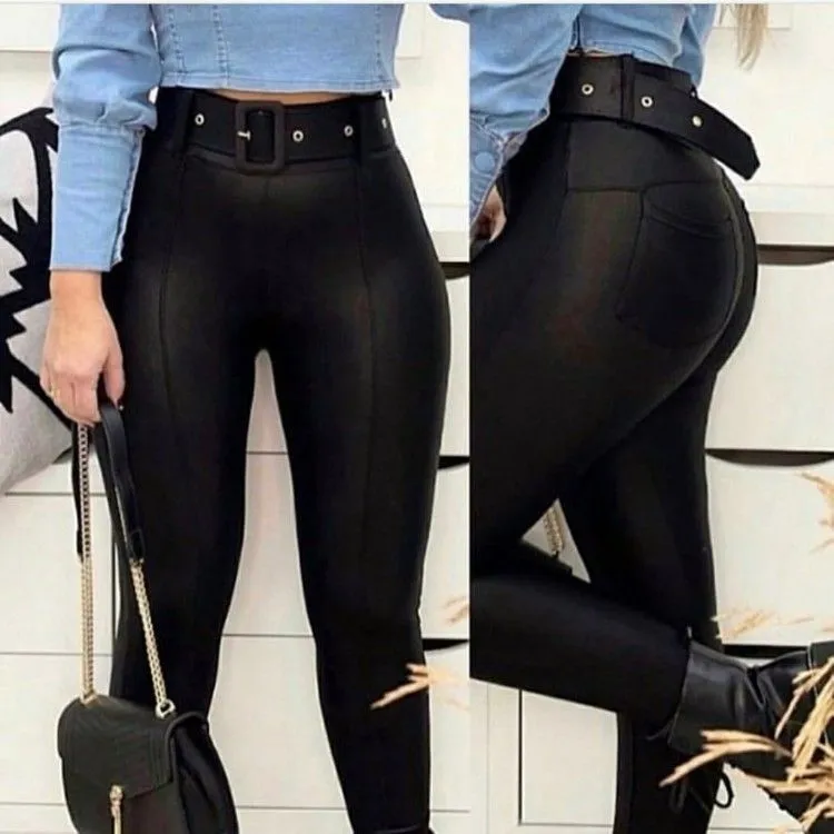 Calça legging cirrê com cinto