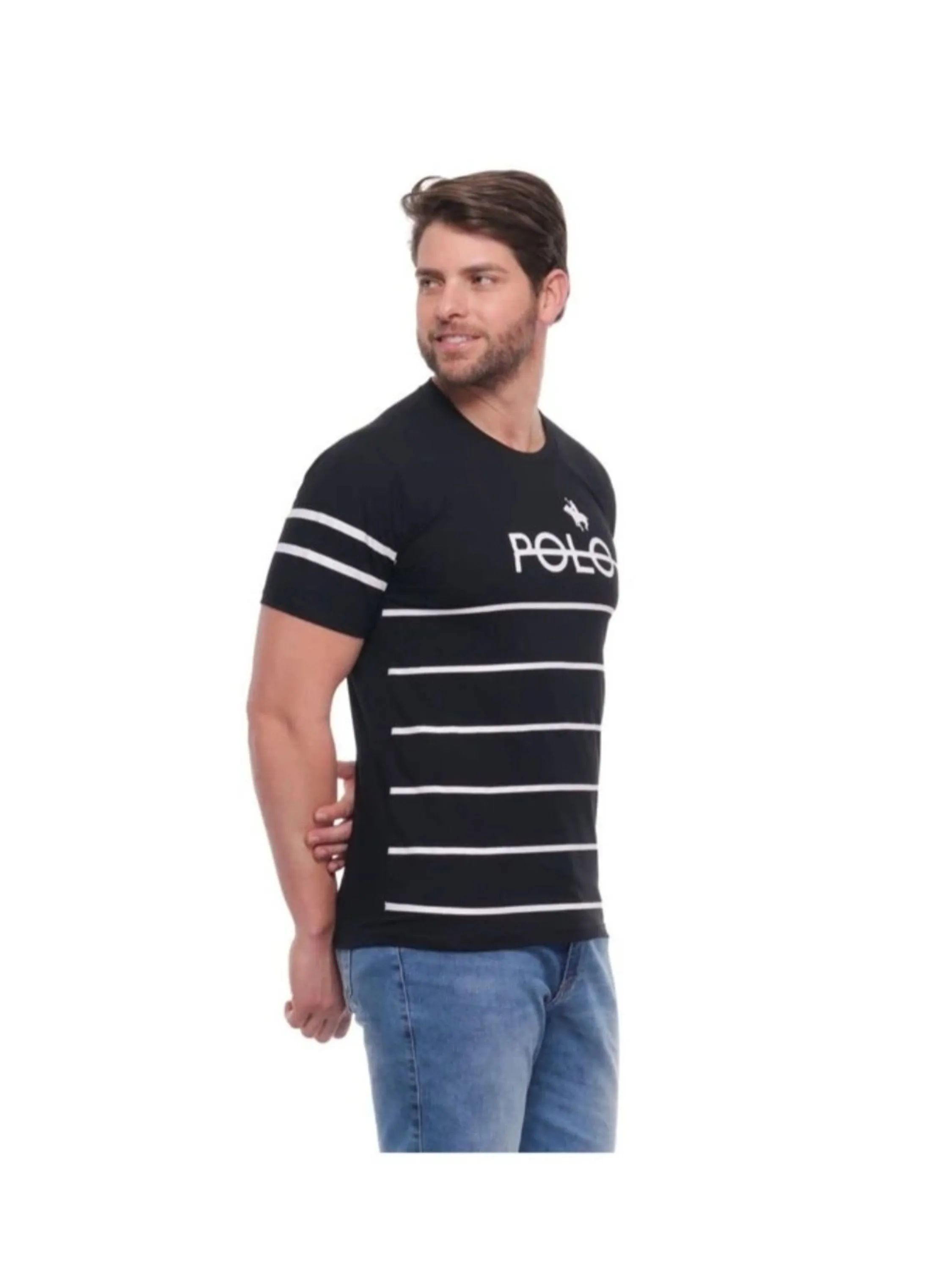 Camiseta masculina algodão listrada