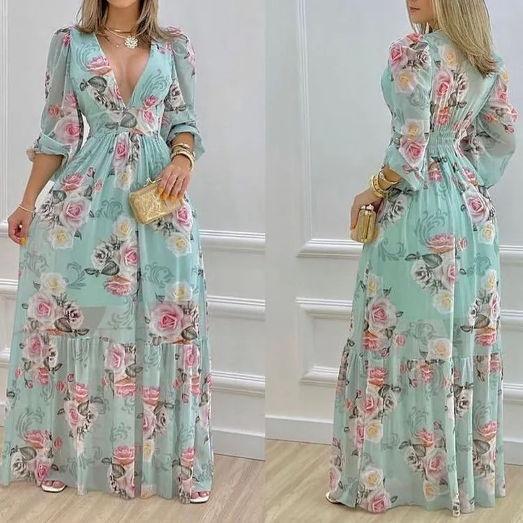 Vestido longo floral (sem garantia de estampa)