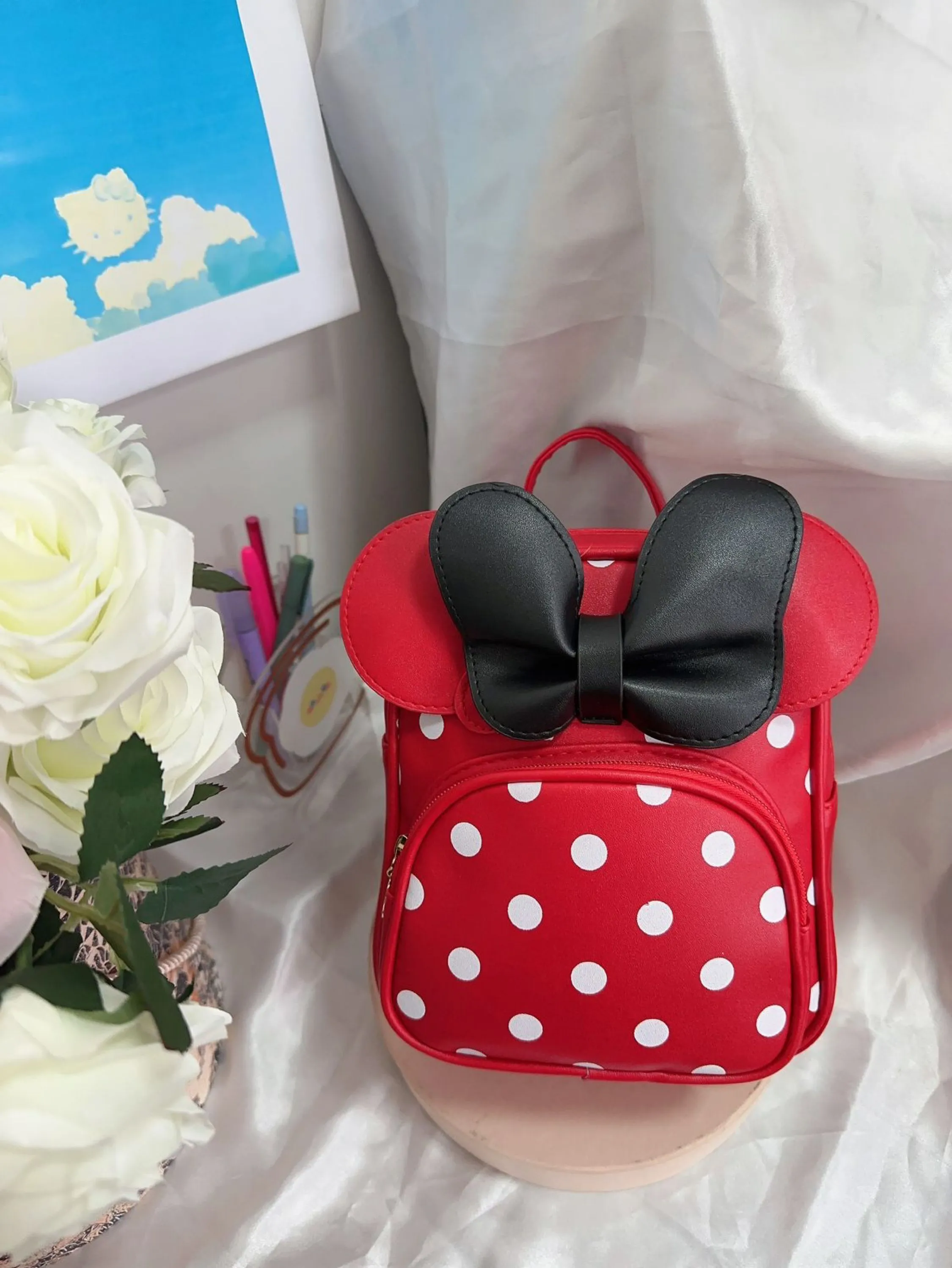 Mochila Infantil Pequena Várias Cores Bolsa com Orelhinhas Laço Minnie Passeio Criança Menina Envio Imediato#1739#