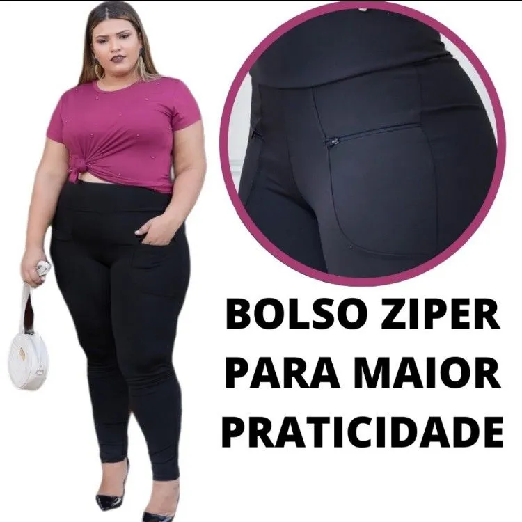 Calça flanelada com zíper lateral