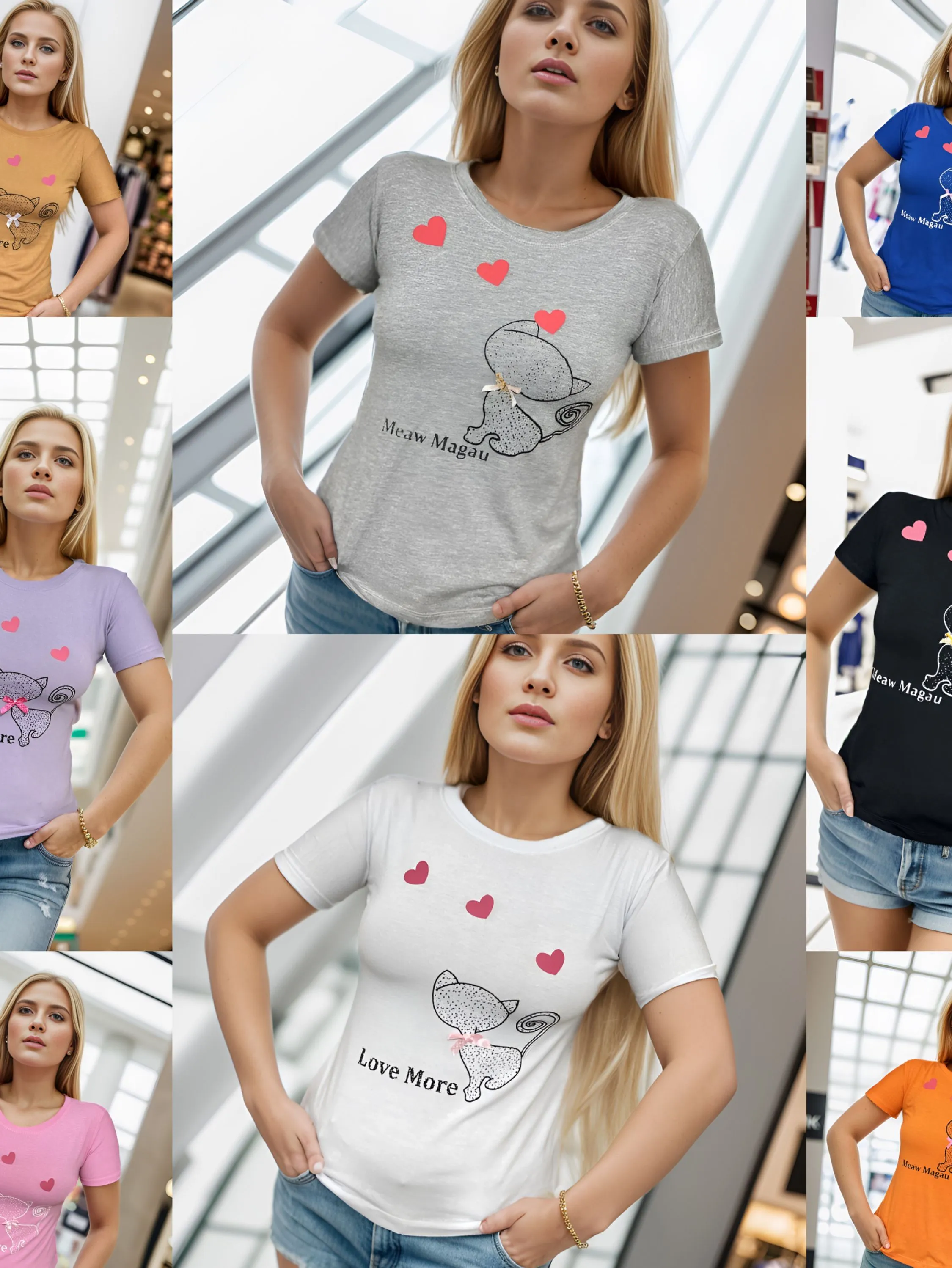 T-shirt feminina estampada gato