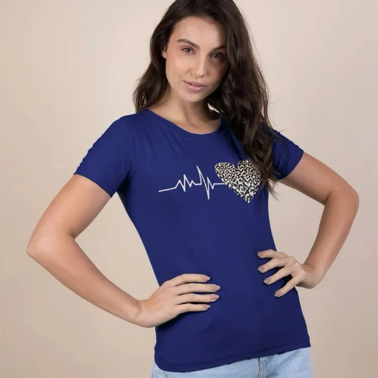 Amanda  ahu FASHION Blusa T-Shirt viscolacry Feminina Eletrocardiografia Manga Curta Blusinha Coloridas