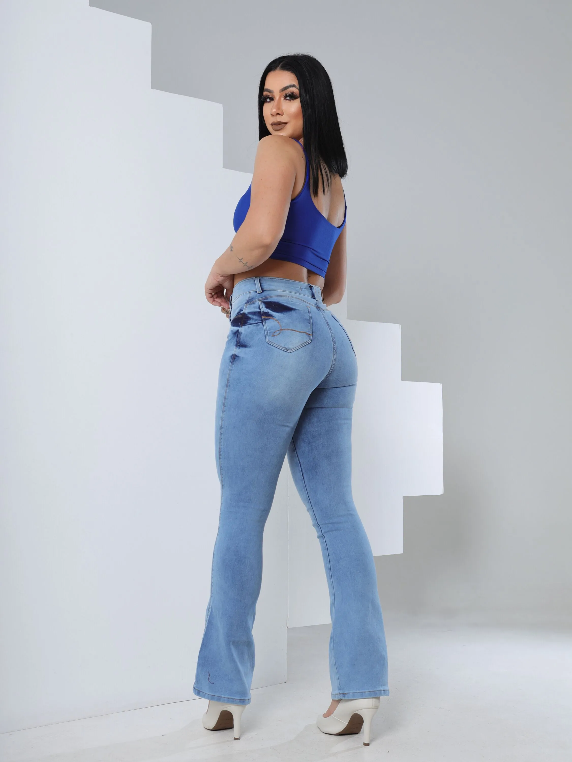 CALÇA FLARE JEANS CLARO