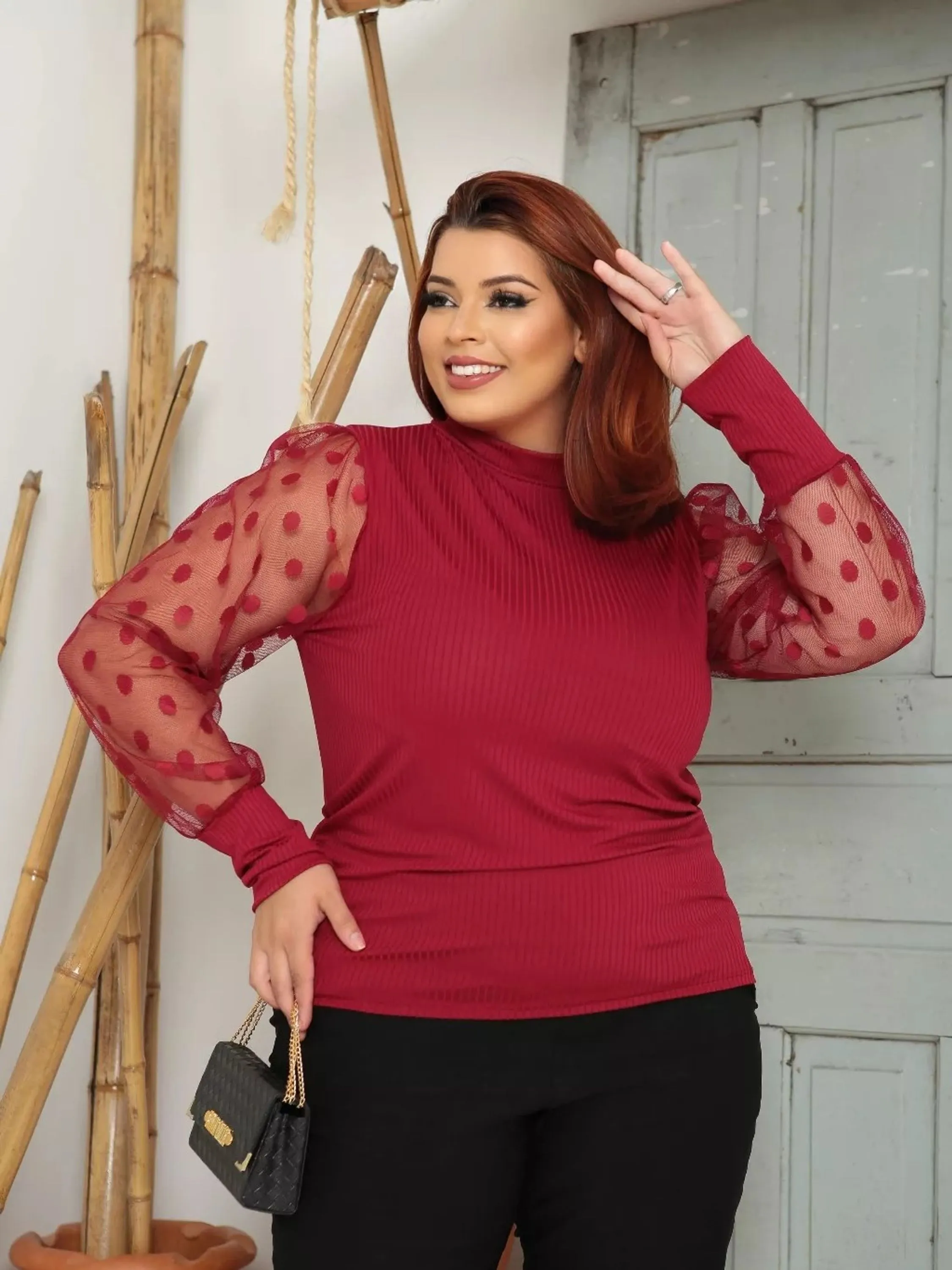 Blusa plus size manga tule C0000