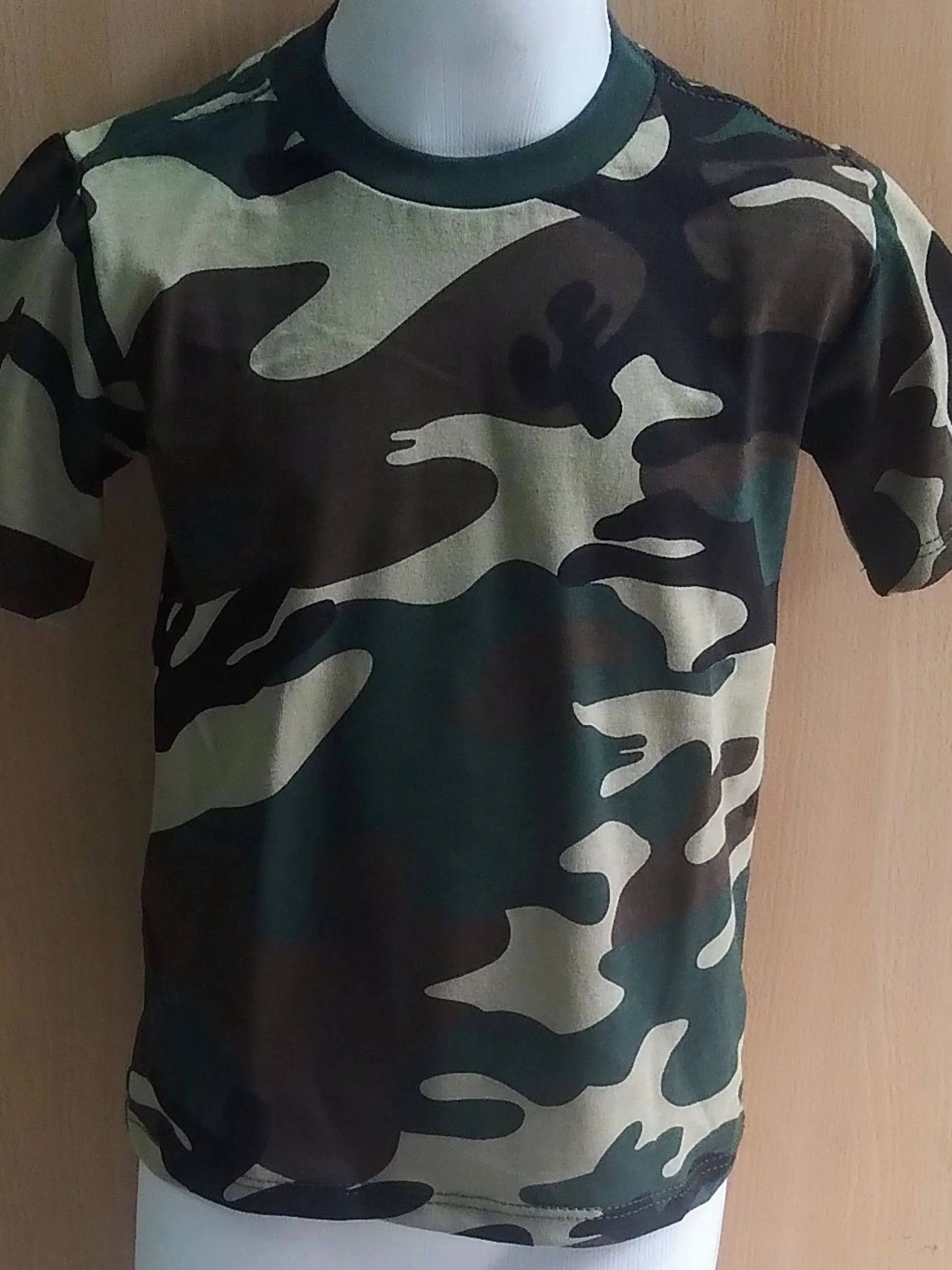 Camiseta infantil camuflada malha 100% algodão penteado de 2 a 16 anos