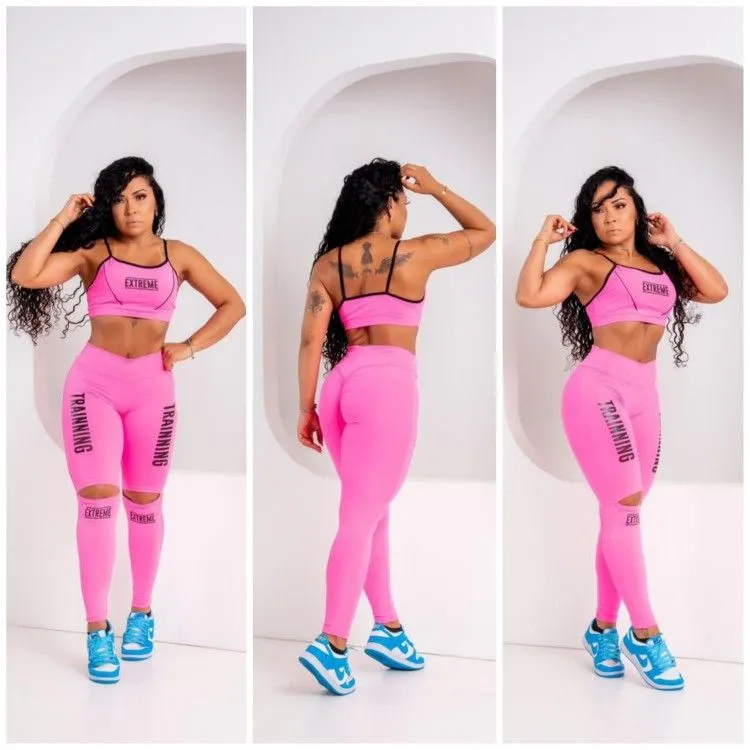 Conjunto calça fitness empina bumbum mais top com bojo