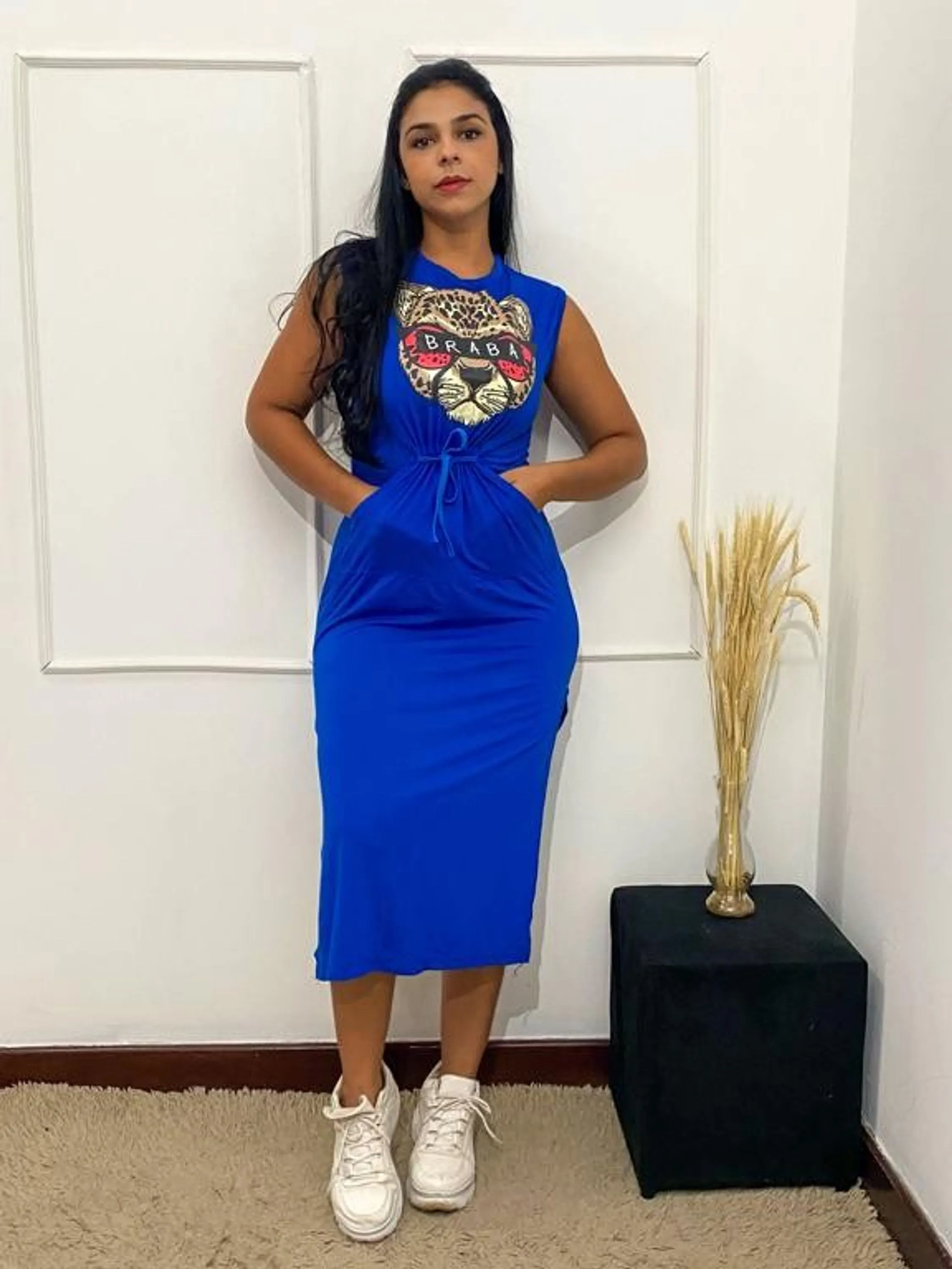 Vestido MIDI Tecido viscolycra estampa em onça Brava