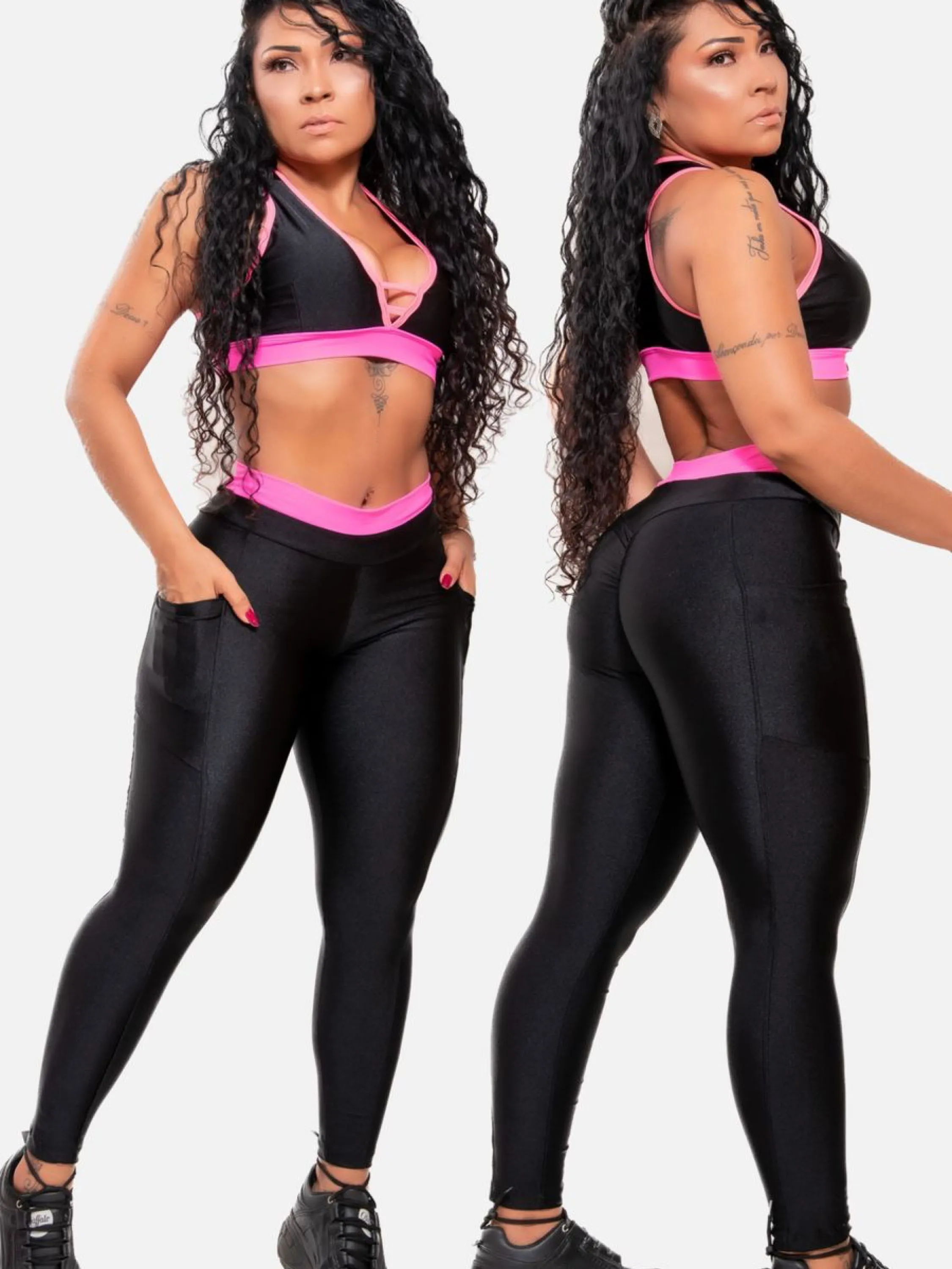 Conjunto fitness calça empina bumbum mais top com bojo