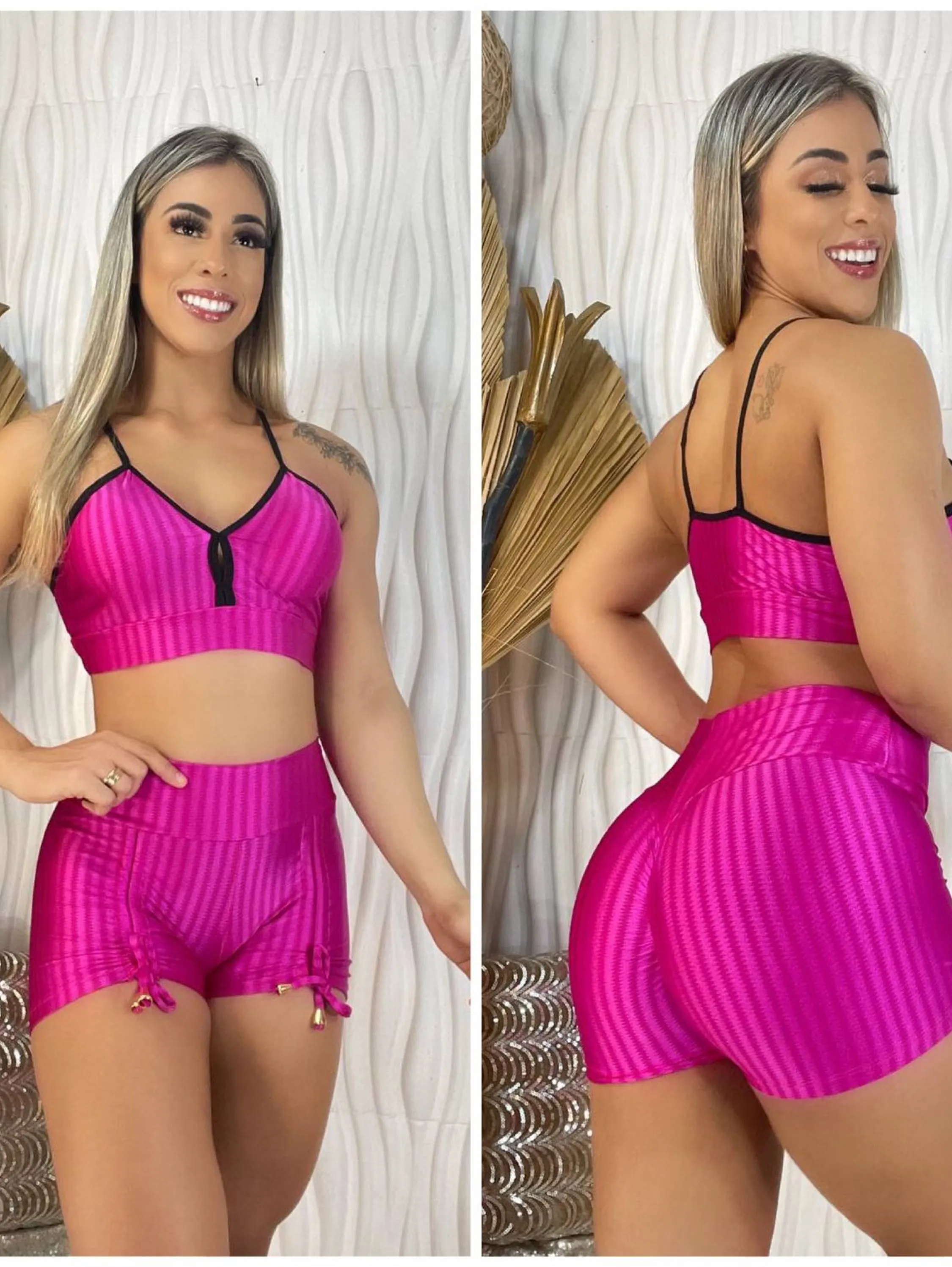 Conjunto fitness short impina bum bum mais top com bojo