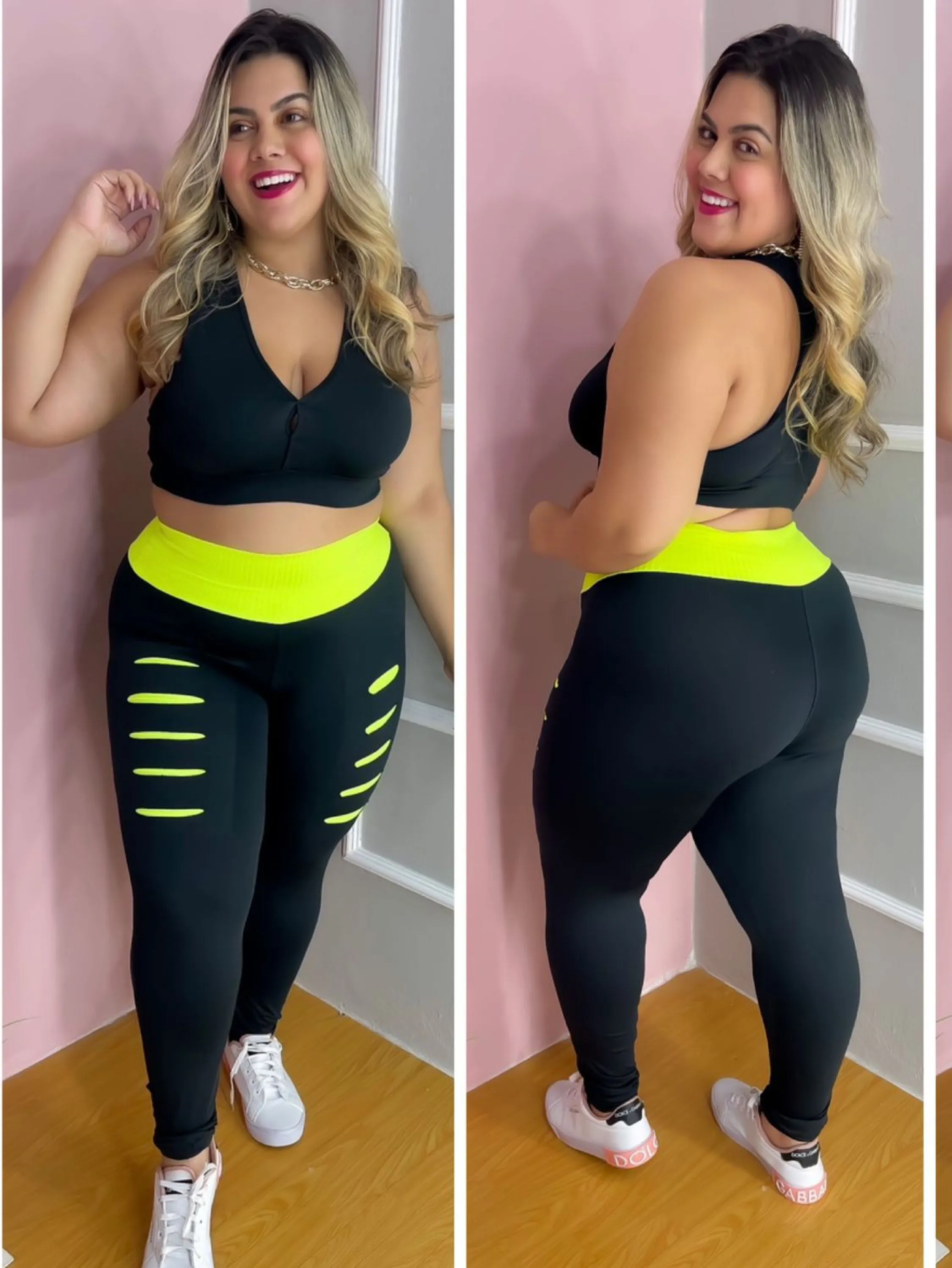 Conjunto fitness plus size calça rasgada mais top sem bojo