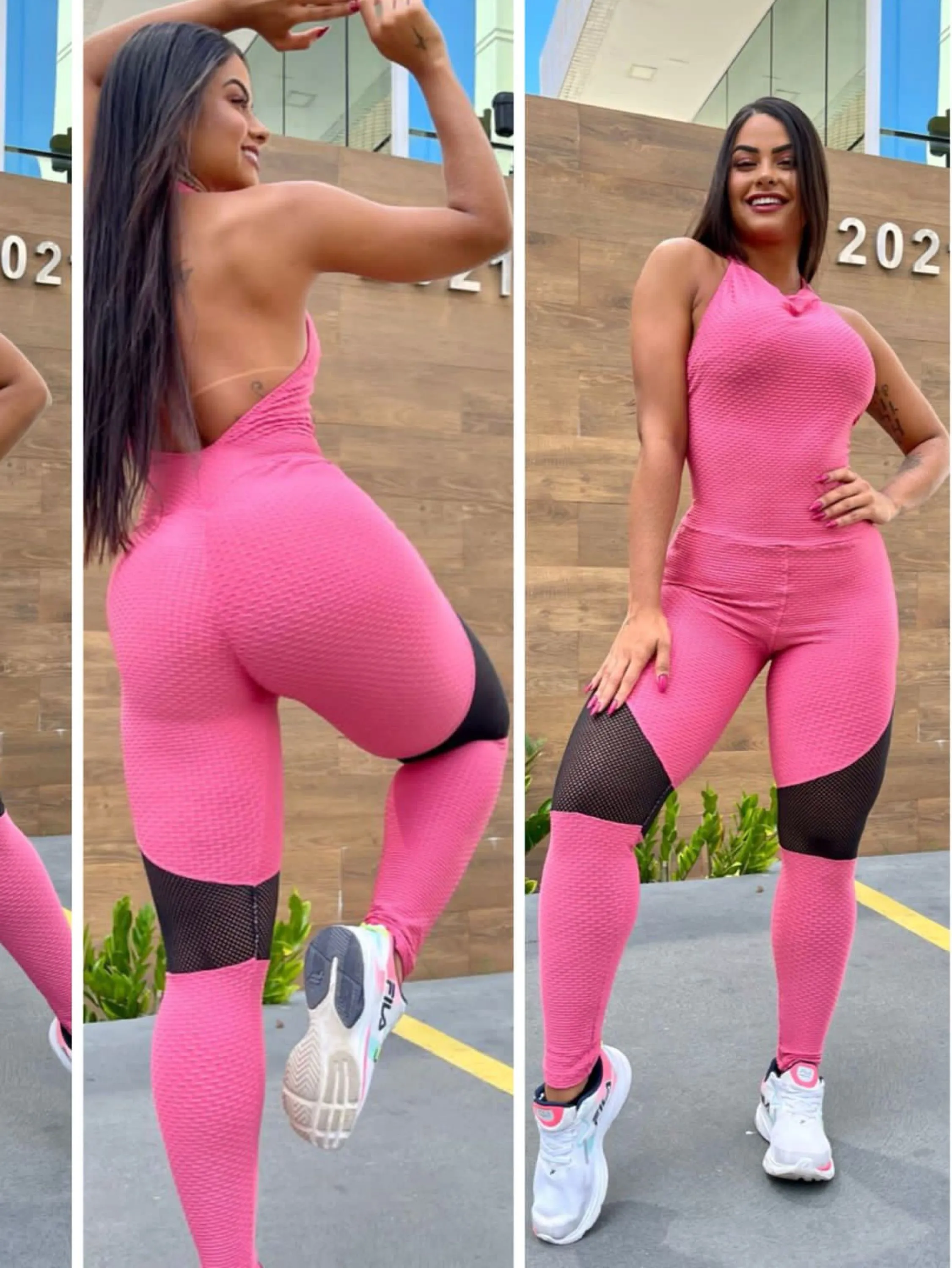 Macacão fitness longo empina bumbum com bojo