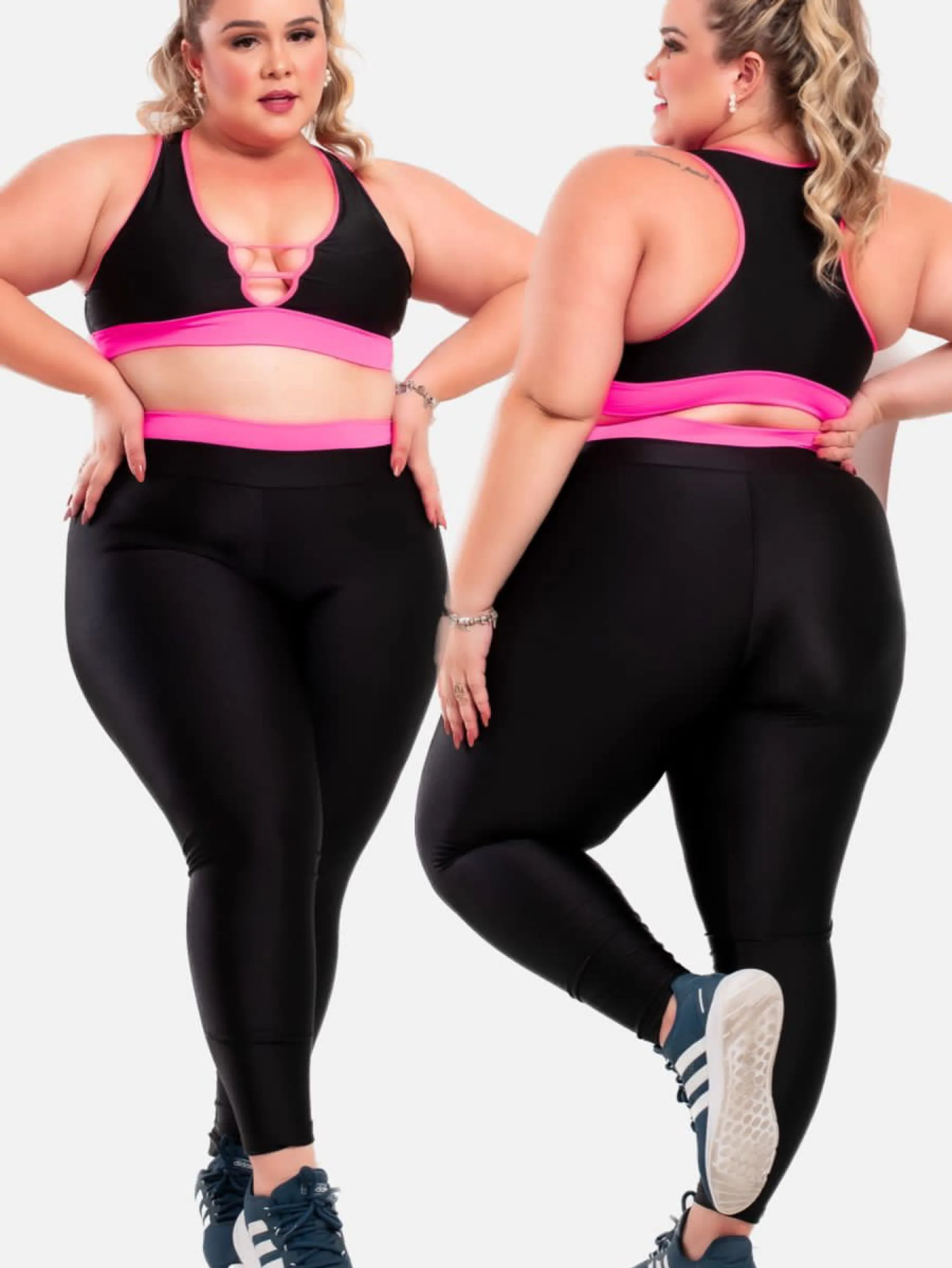 Conjunto fitness plus size calça mais top com bojo