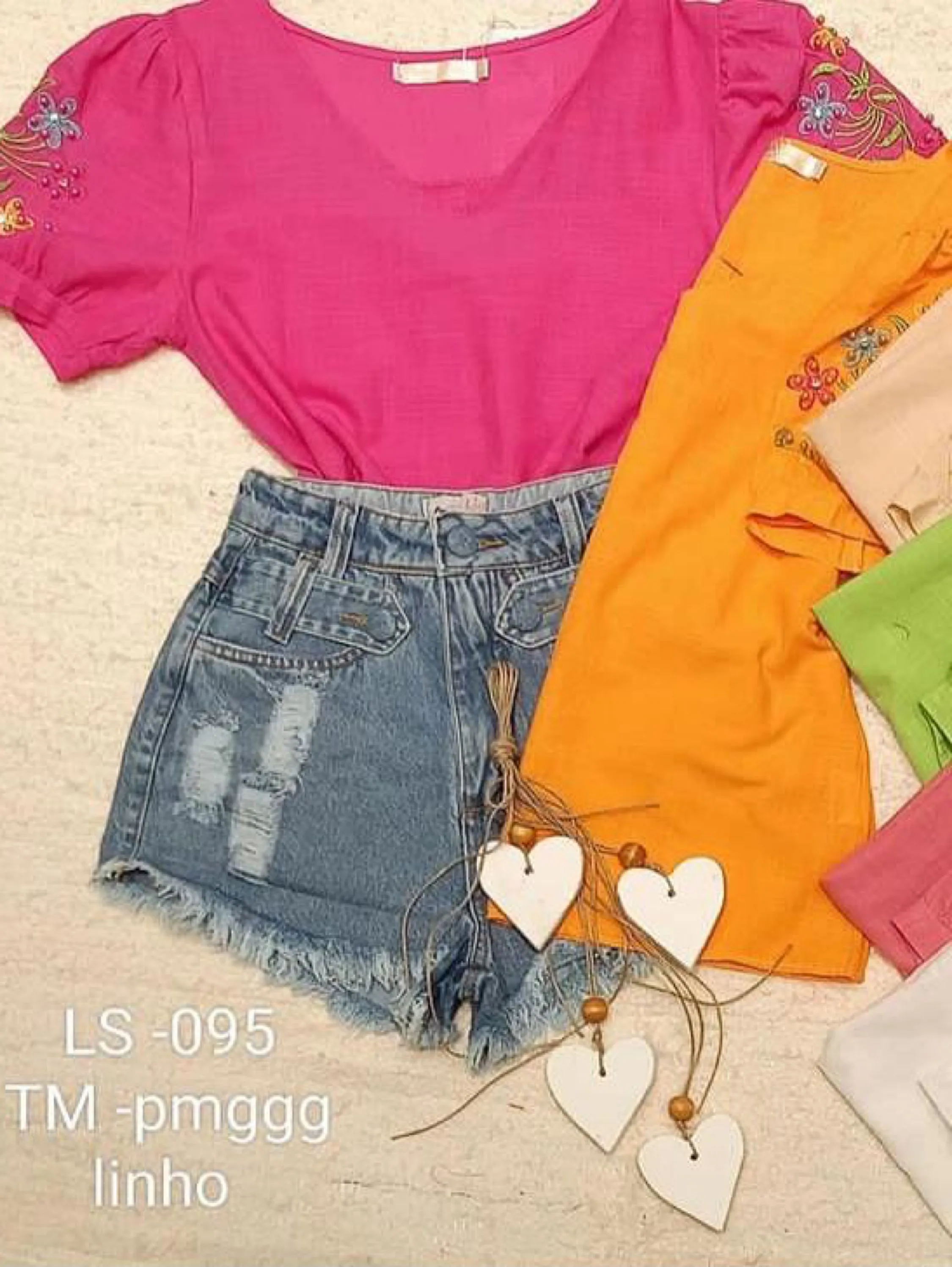 Blusa feminina linho com detalhes na manga LS095