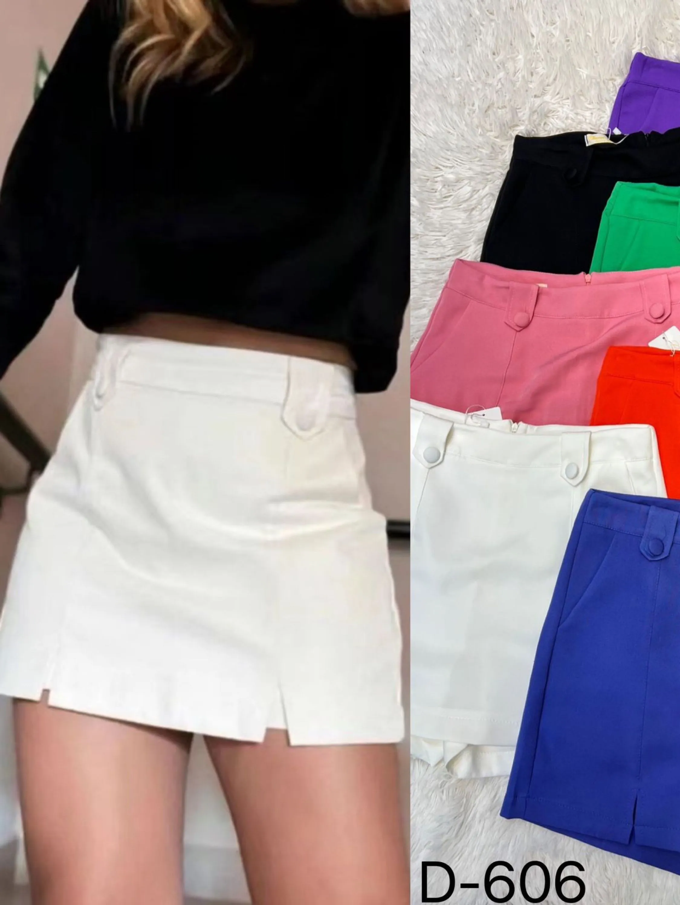 Shorts Saia Alfaiataria com Detalhe Botões D-606