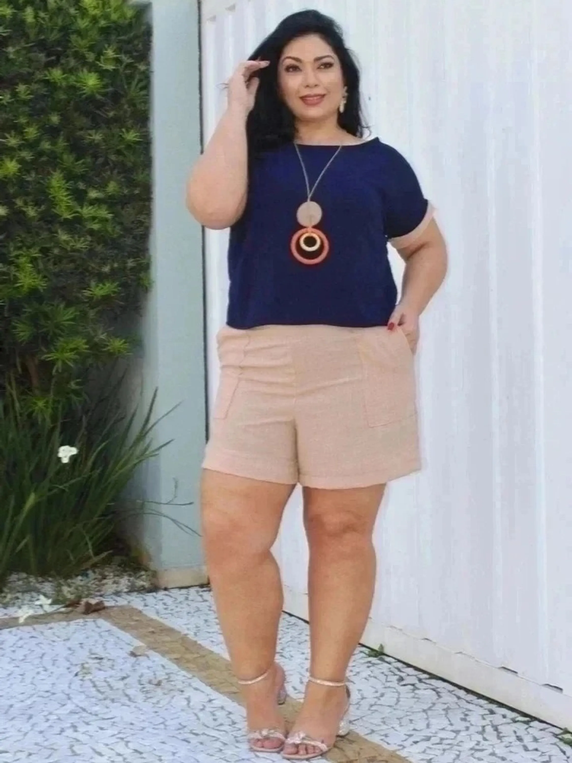 Conjunto de shorts linho blusa de duna