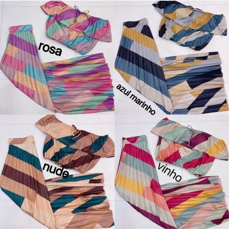 conjunto saia plissada longa Arco Iris Moda Feminina